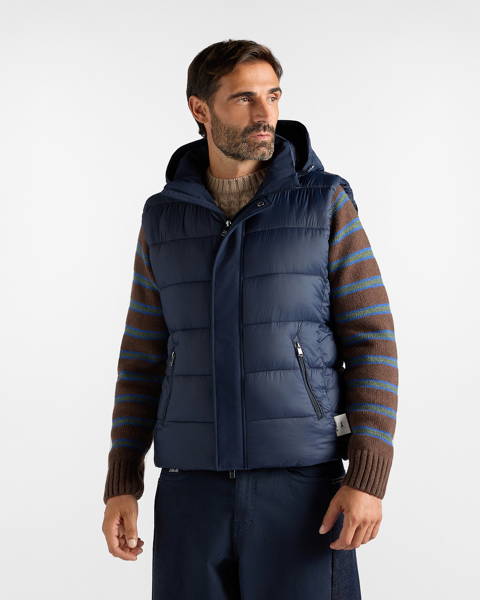 Re-Loved Men&rsquo;s Re-Worked Quilted Waistcoat in Navy Blue Technical Nylon, Made in Italy