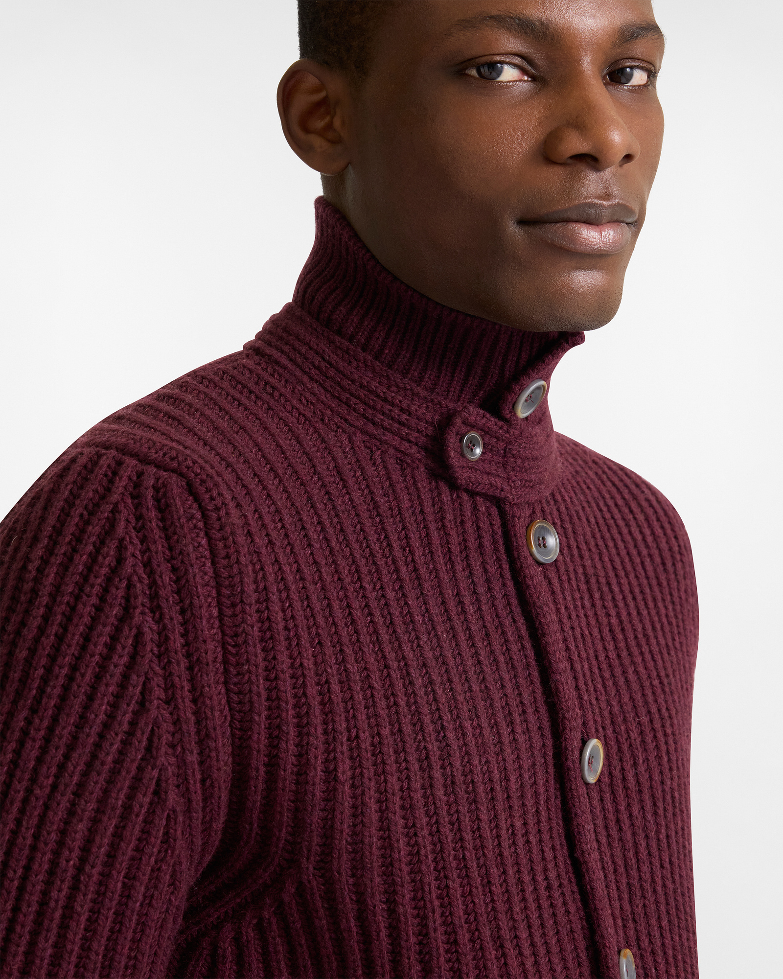 3D Effect English Ribbed Cardigan, Dark Red, large image number 2