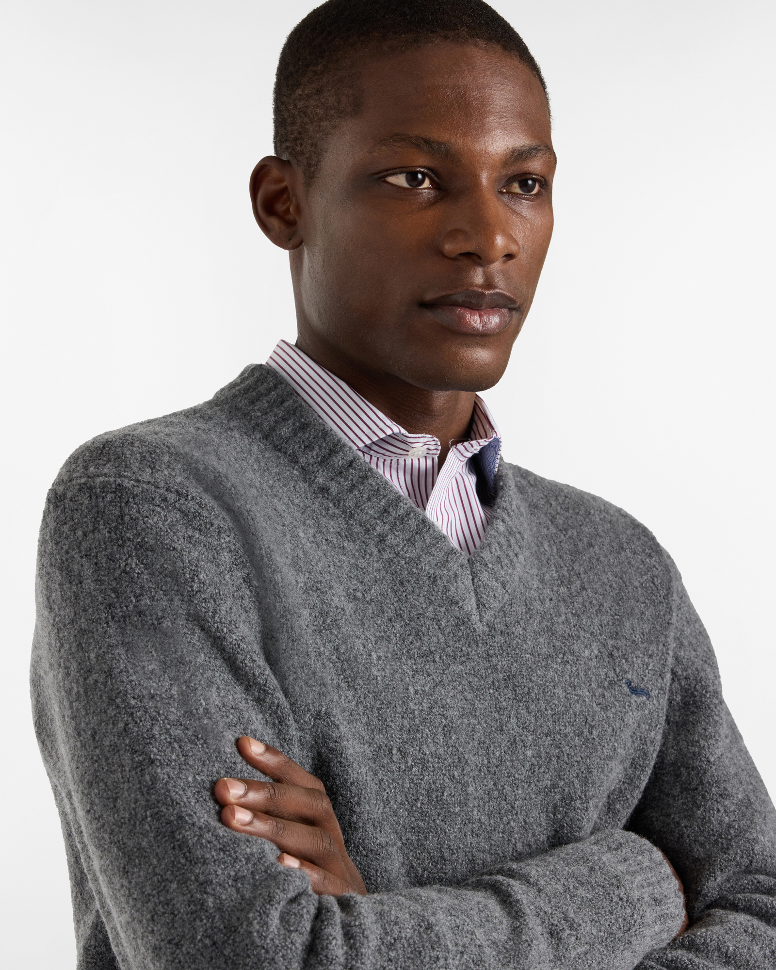 V-Neck Wool Pullover, Gray, large image number 2