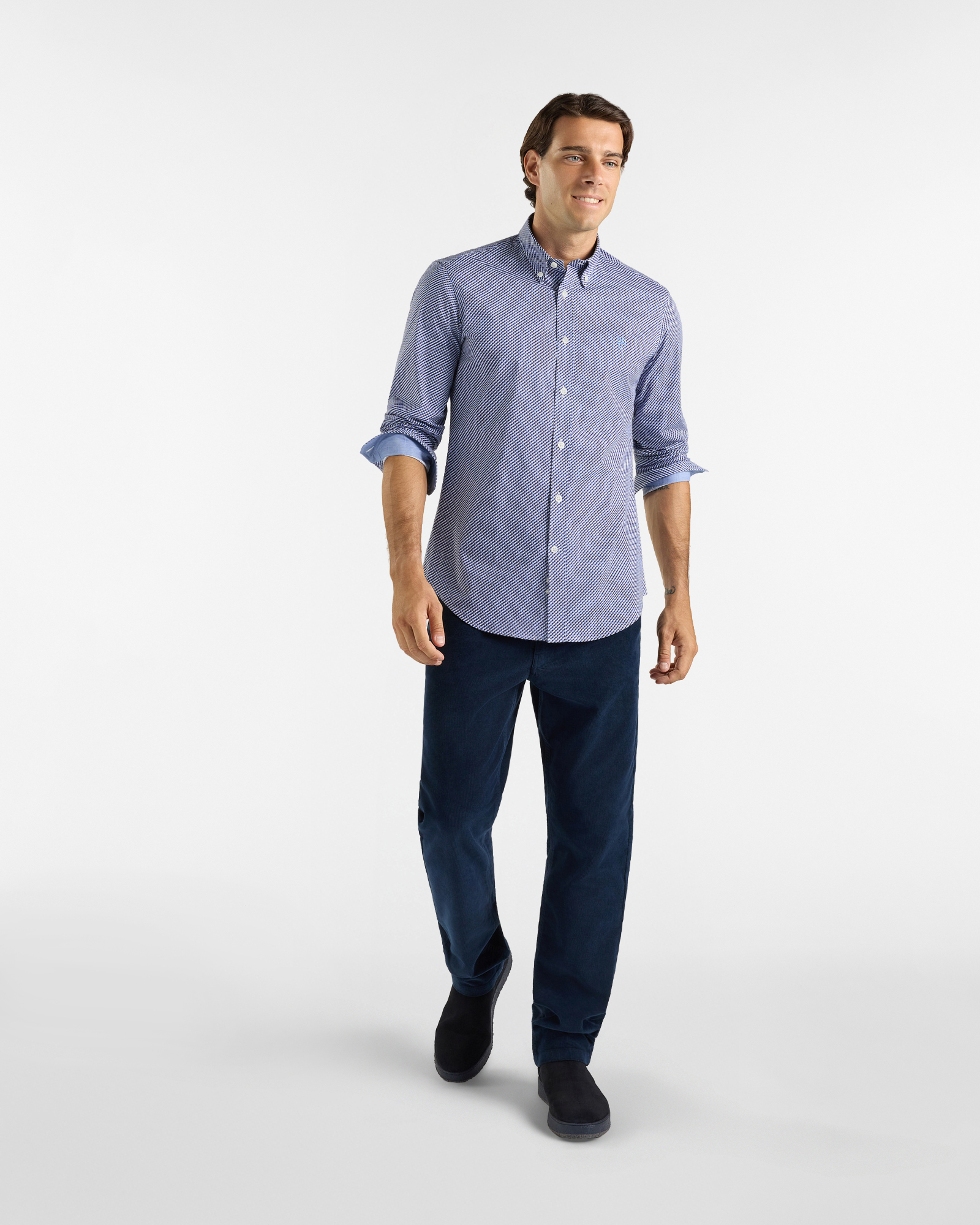 Camicia HBJ Uomo Narrow Fit in cotone stretch microstampa con collo Montecarlo, SKY, large