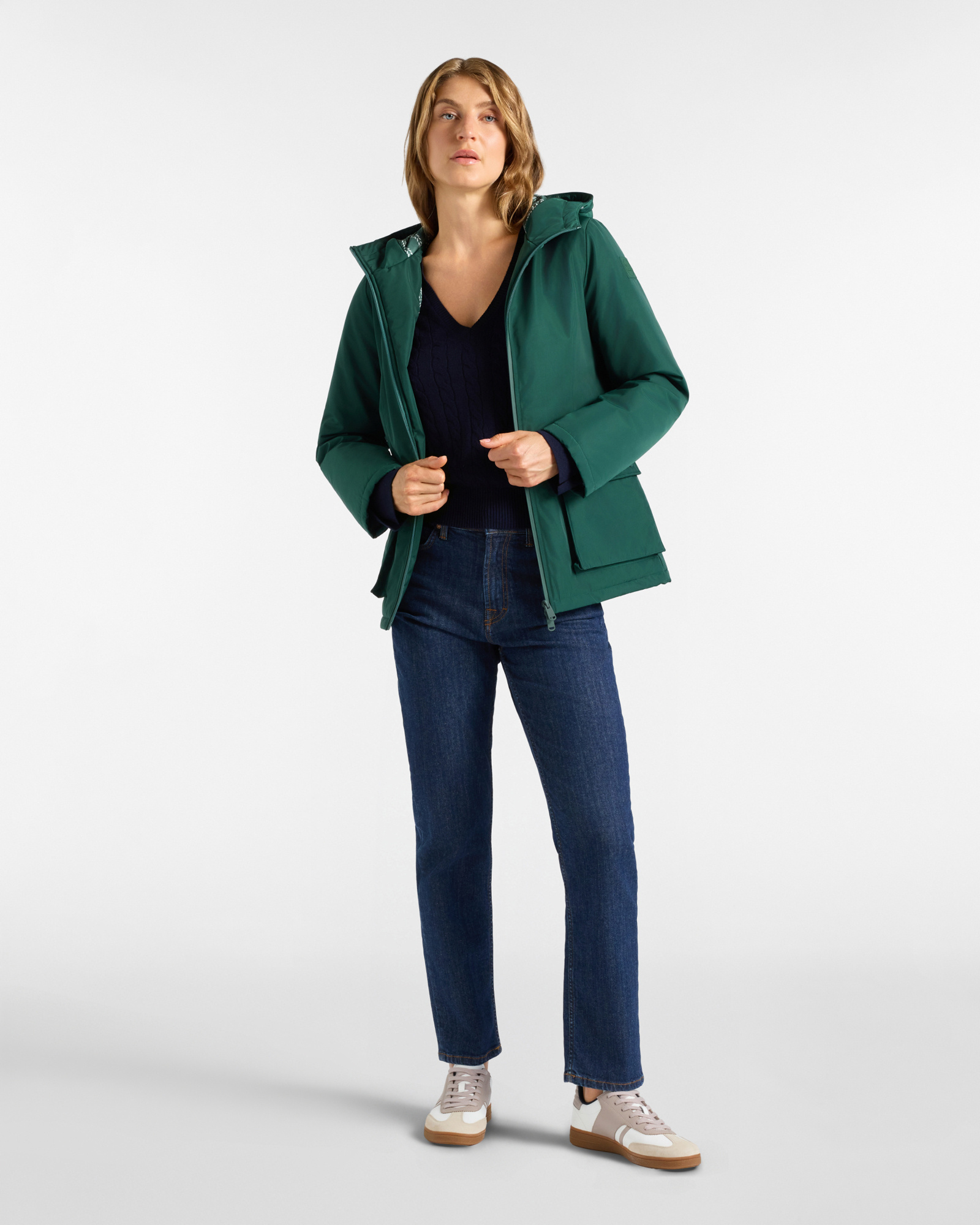 Women&rsquo;s green technical nylon hooded jacket, GREEN, large image number 3
