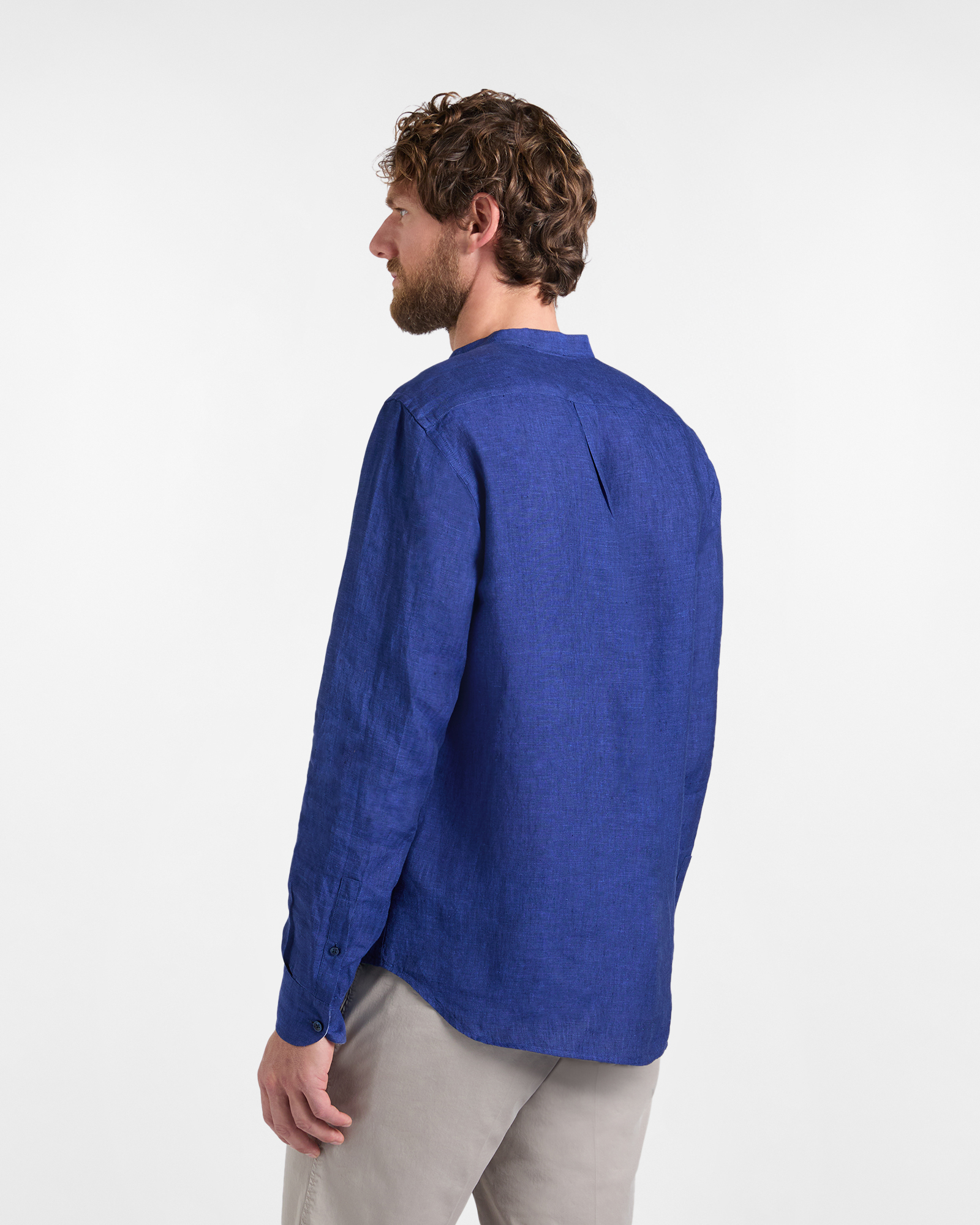 Linen shirt with mandarin collar, Dark Blue, large image number 2
