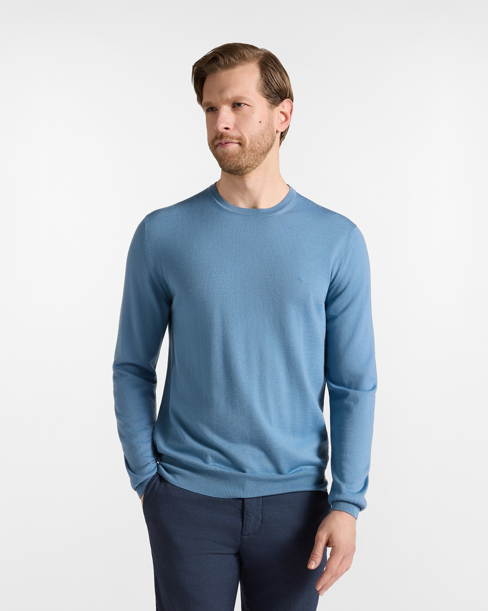 Men's Made in Italy sweater in blue 100% pure wool with regular fit