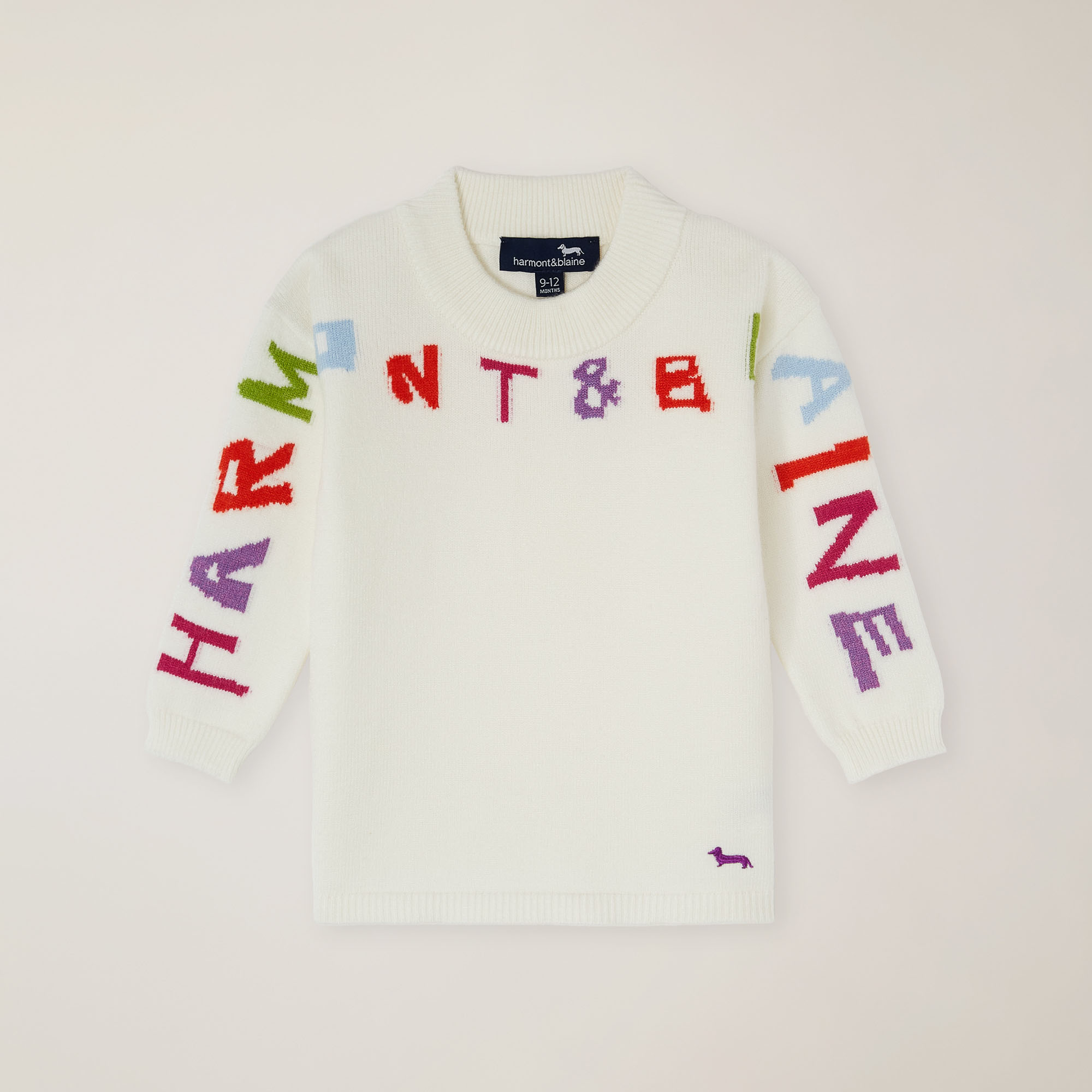 Knitted dress with multicolor logo, Ghiaccio, large image number 0
