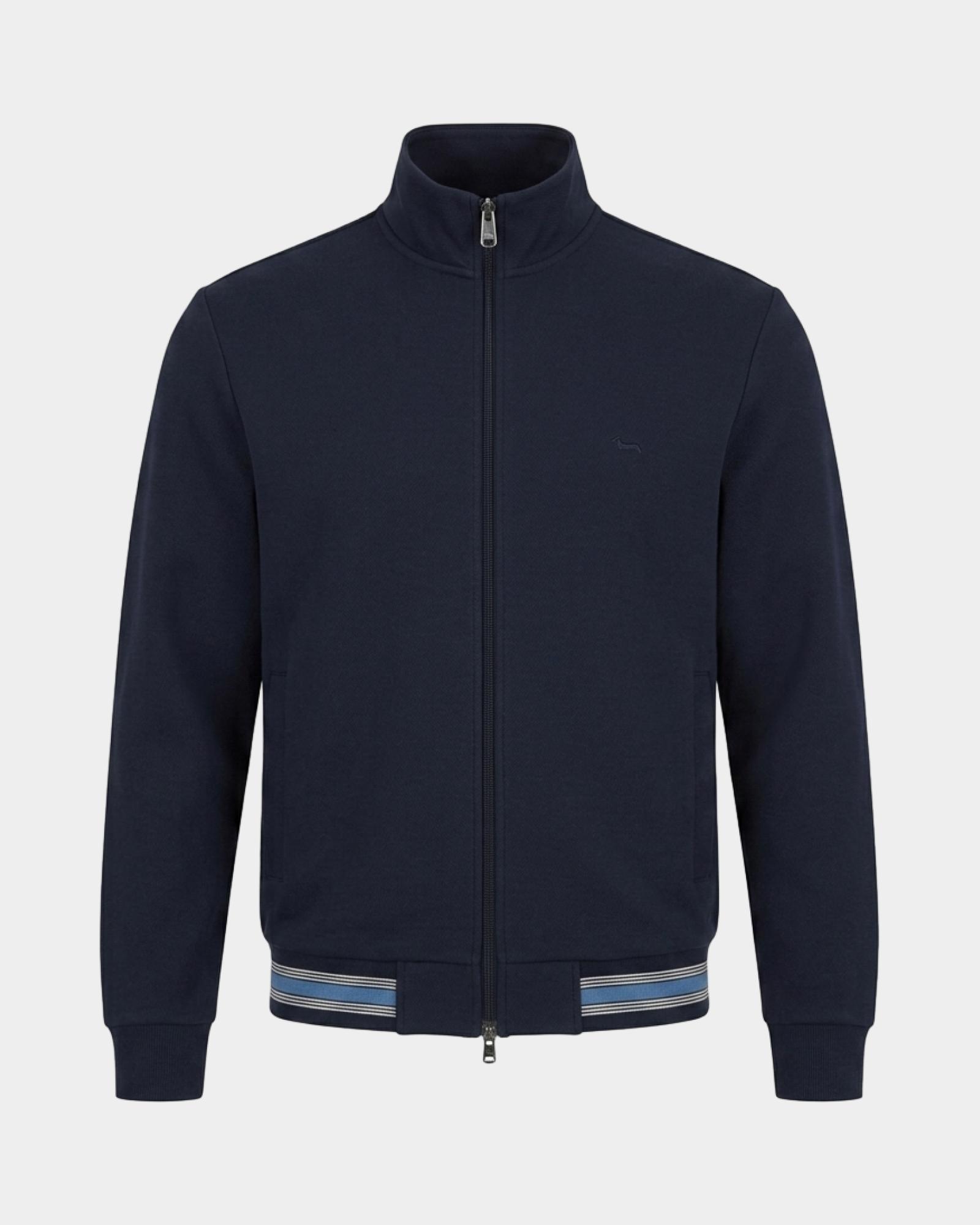 Sudadera para hombre con cremallera completa en piqu&eacute;  con acabado de rayas, AZUL MARINO, large