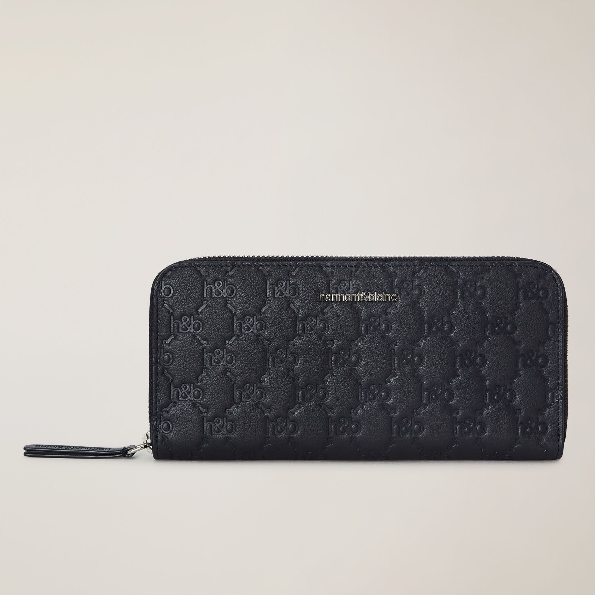 Portafoglio Zip Around In Pelle Con Monogramma All-Over, Blu Navy, large image number 0