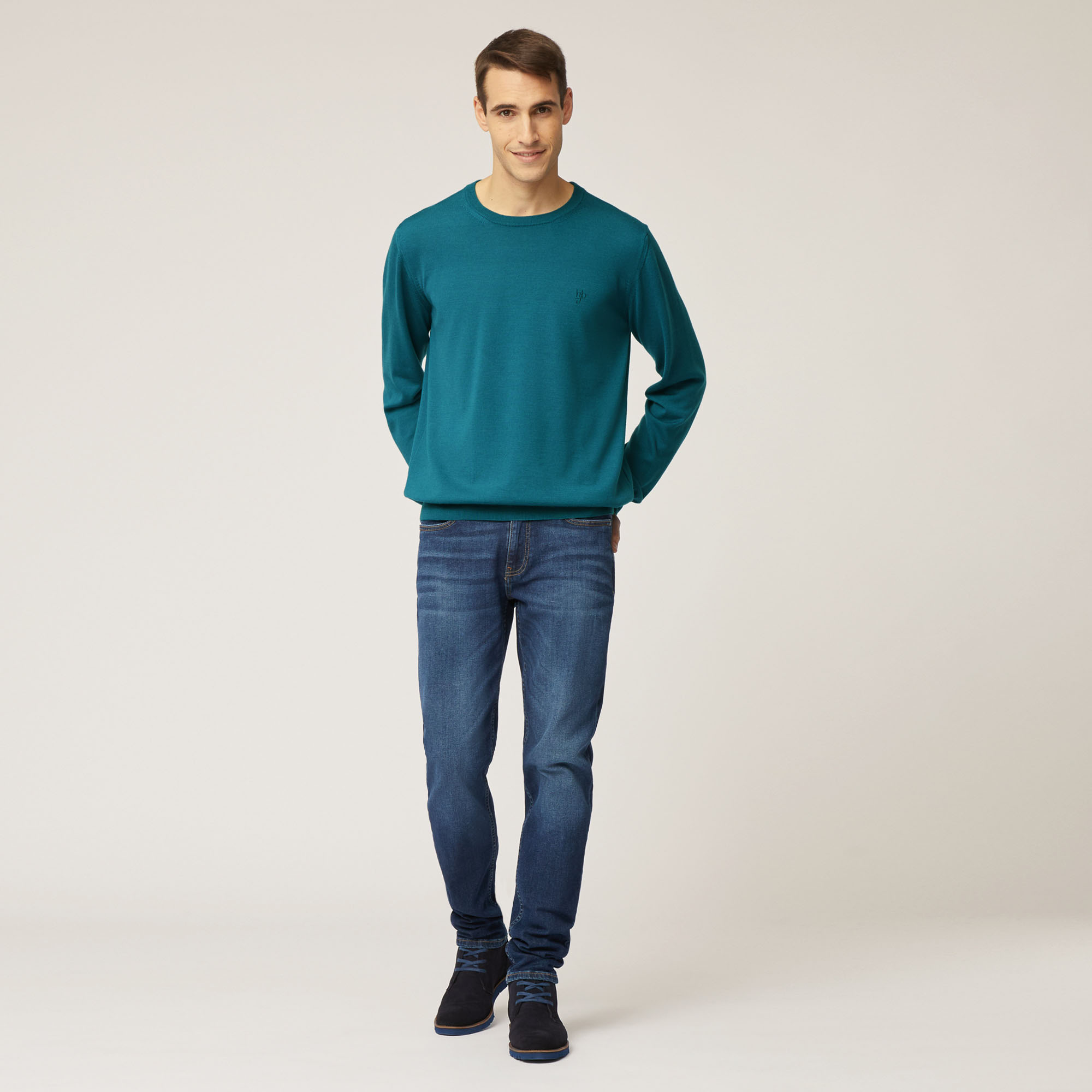 Pullover Girocollo Hbj, Verde, large image number 3