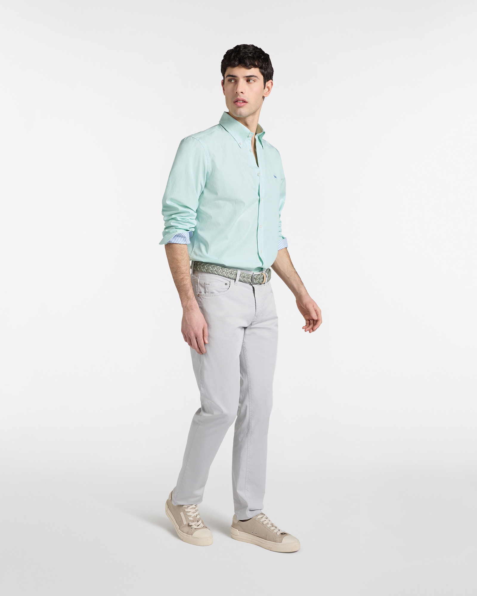 Camisa de rayas finas de corte regular., Verde Claro, large image number 3