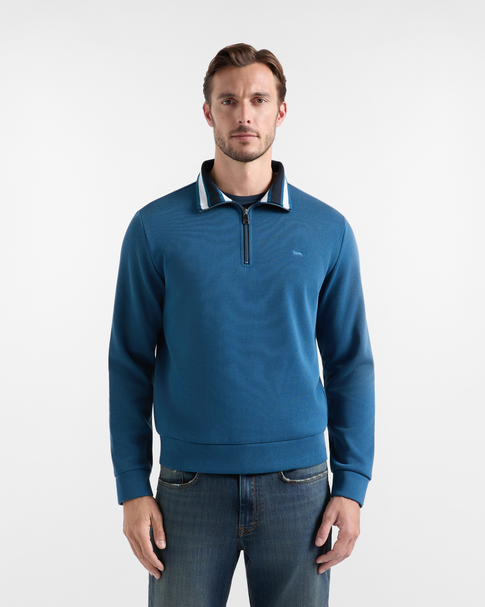Men's Regular Fit half-zip ribbed cotton sweatshirt
