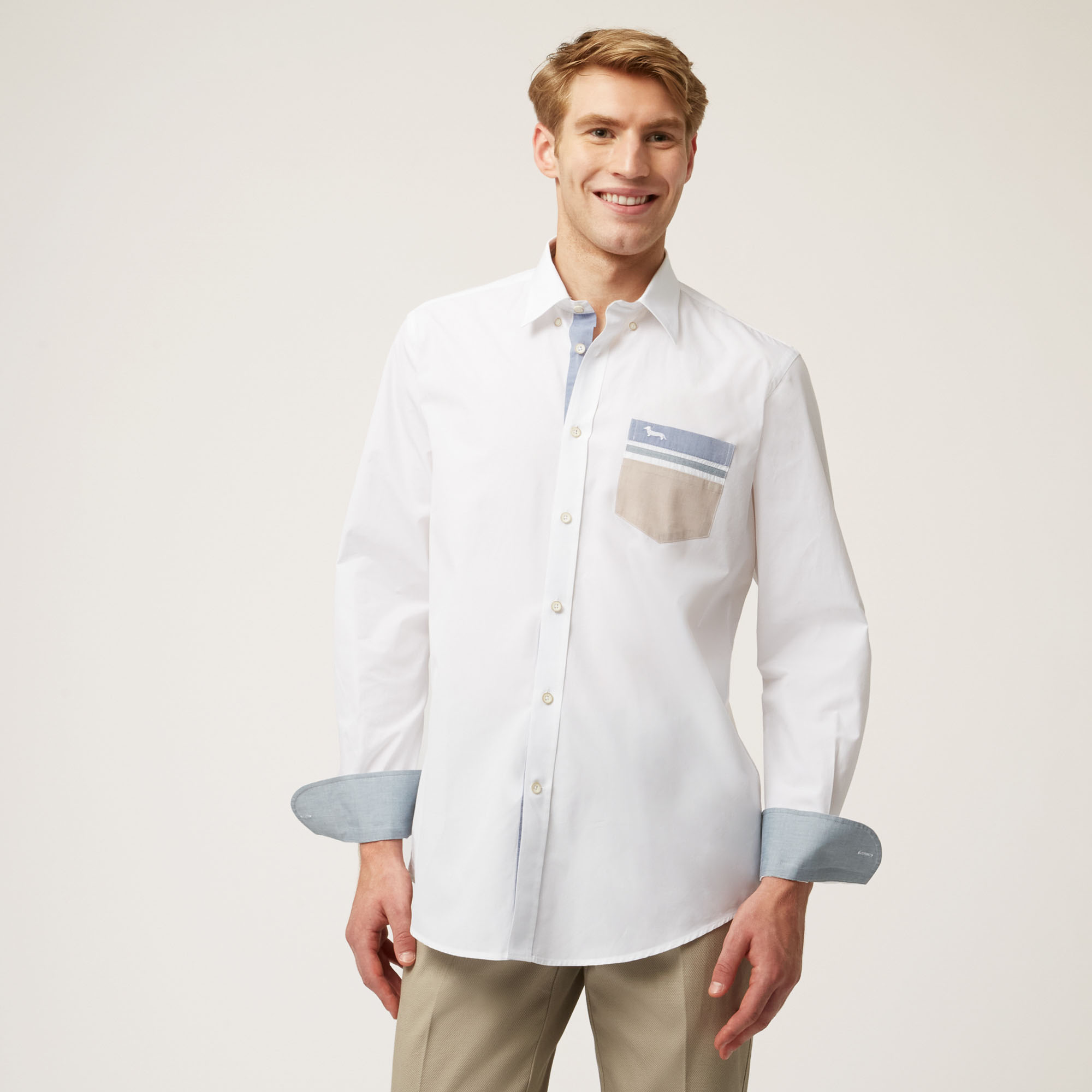 Camicia Con Taschino E Dettagli A Contrasto, Bianco, large