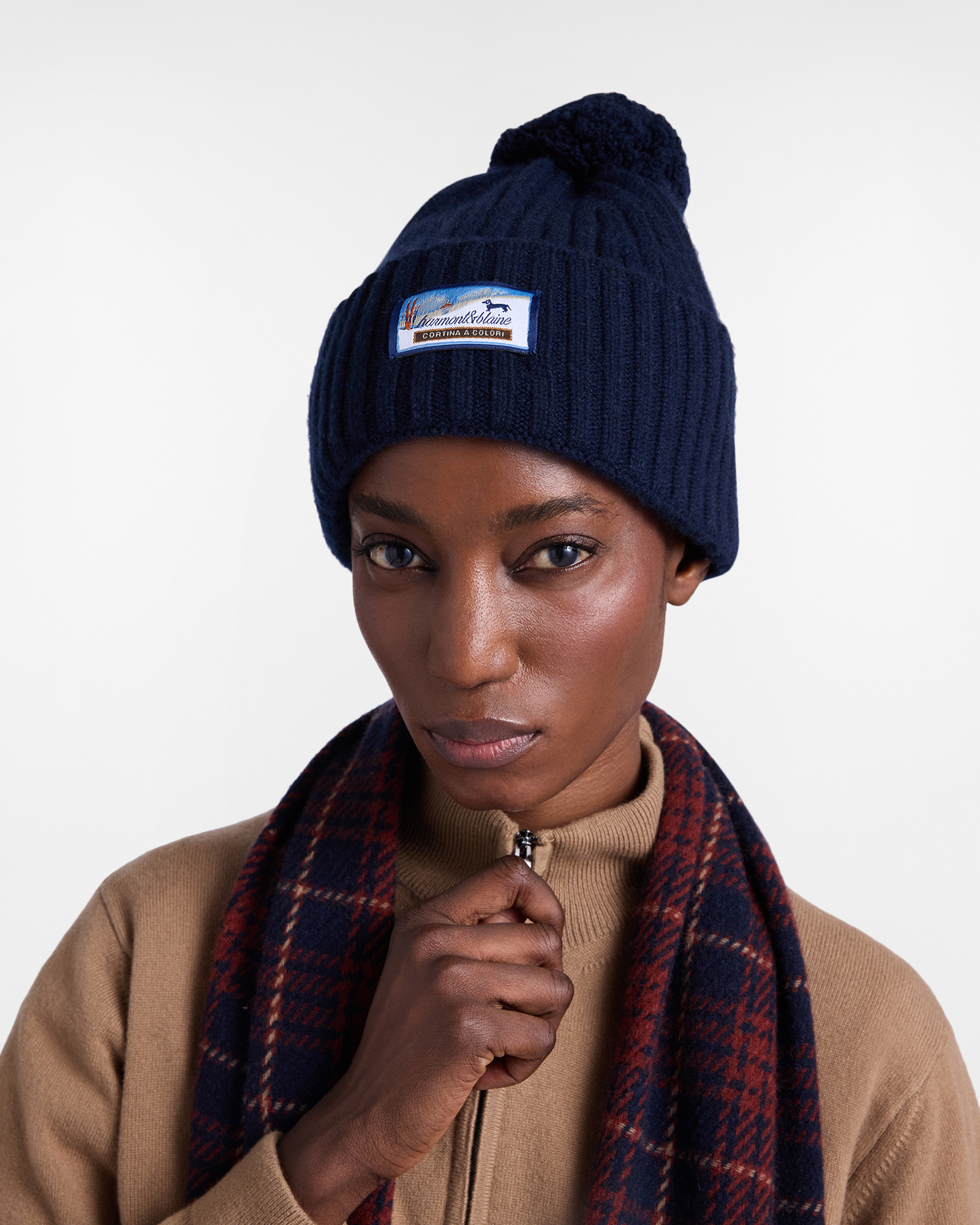 Beanie in Puro Cashmere &ldquo;Cortina a Colori&rdquo;, Blu Marine, large image number 3