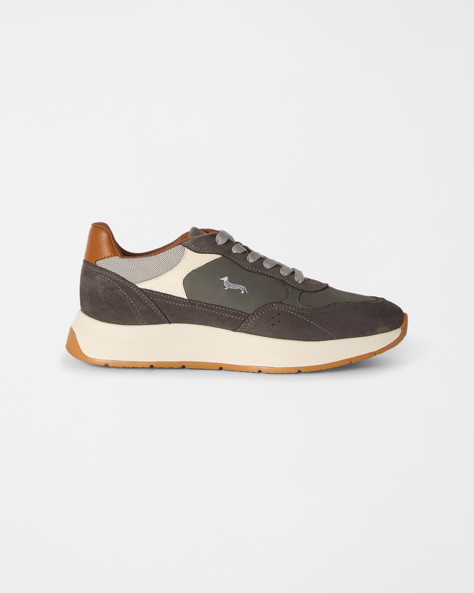 Men&rsquo;s brown and gray suede and mesh urban comfort sneakers