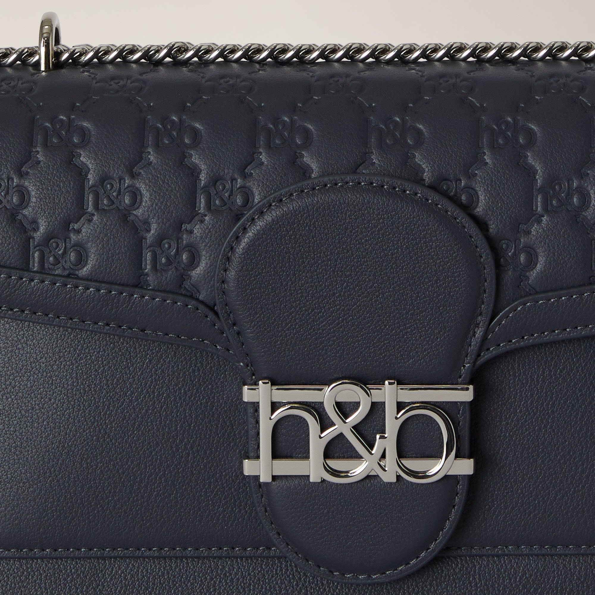 Tracolla In Vera Pelle Con Monogramma, Blu Navy, large image number 2