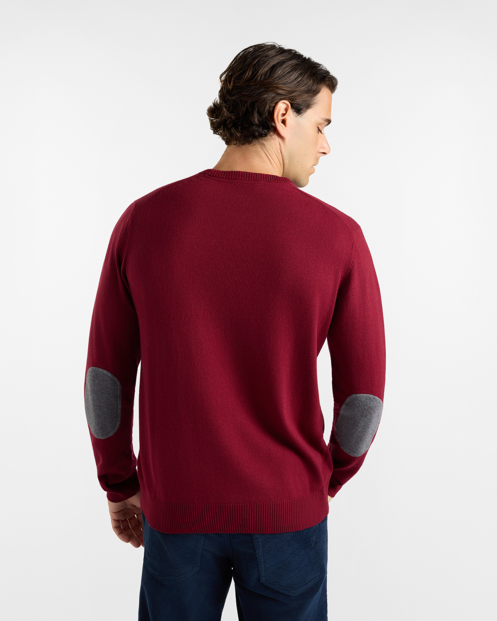 Maglia HBJ Uomo in punto cardato con toppe, girocollo in misto lana e cashmere, ROSSO, large