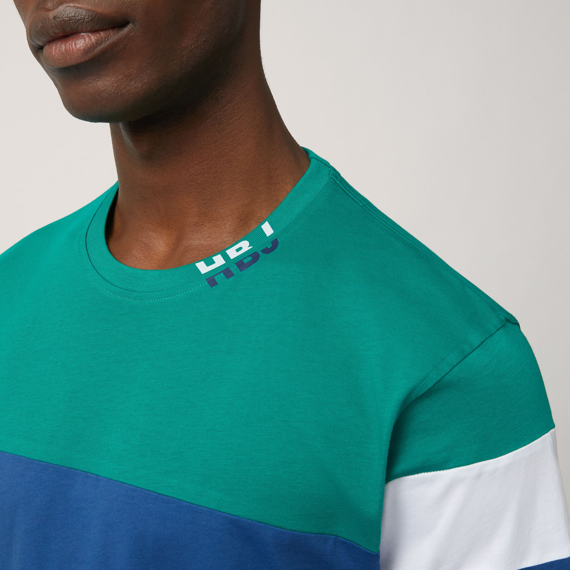 T-Shirt Regular Color Block in Cotone , Verde Scuro, large image number 2
