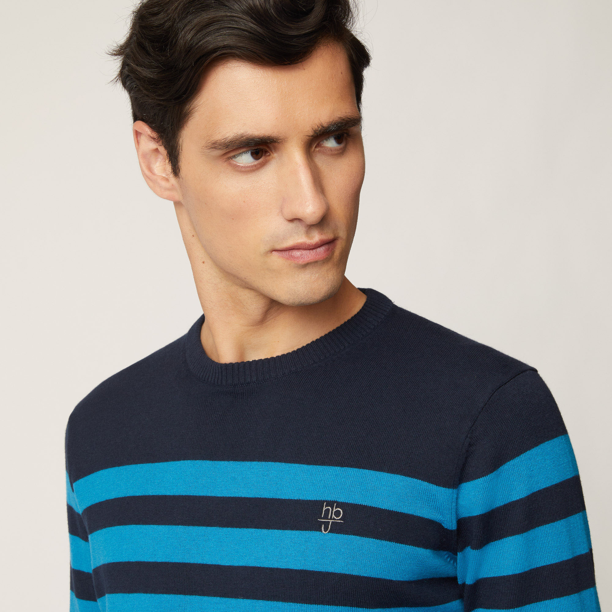 Pullover Girocollo Con Righe A Contrasto, Light Blue, large image number 2