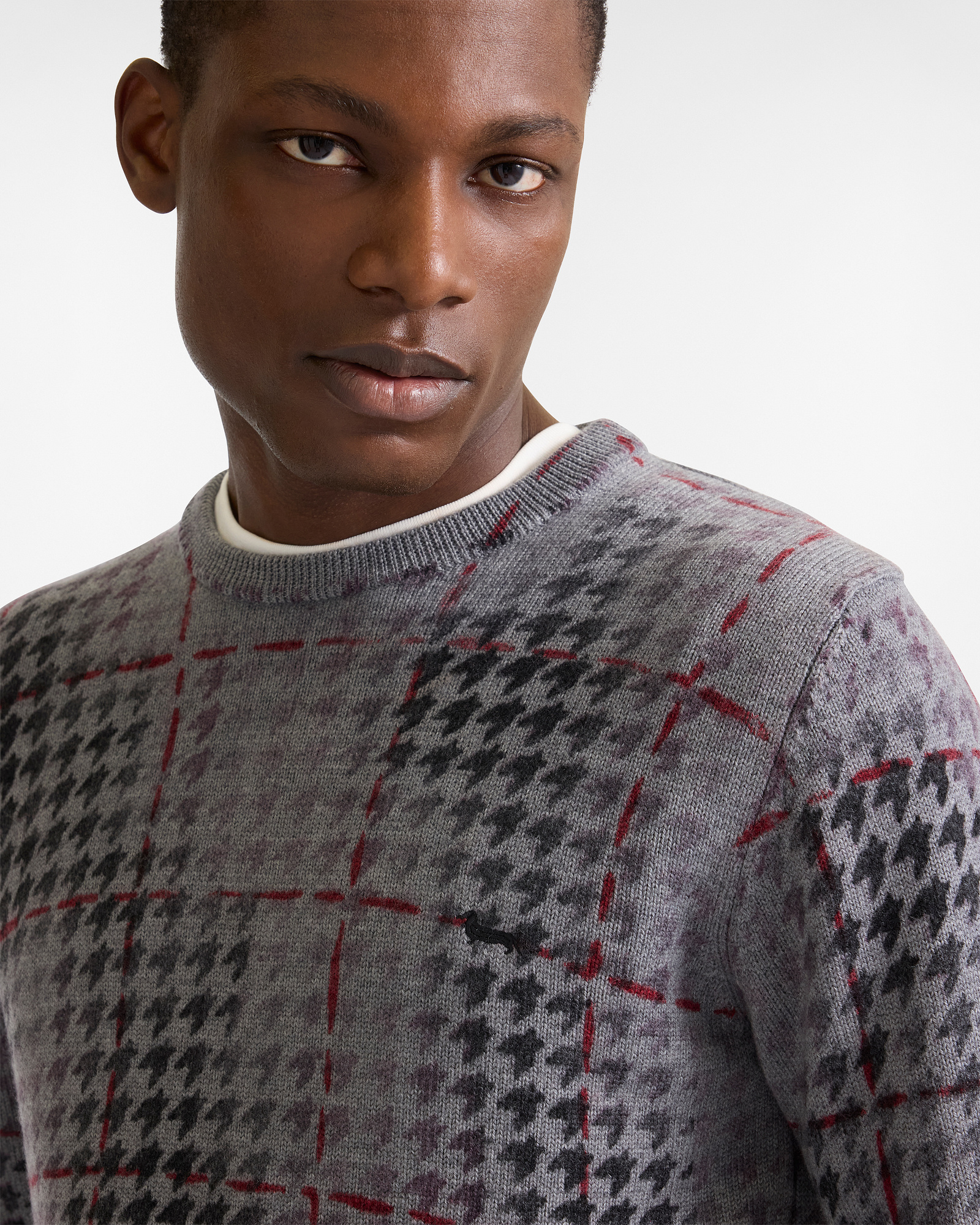 Houndstooth Wool Sweater Capsule Artigianalità a Colori, Gray, large image number 2