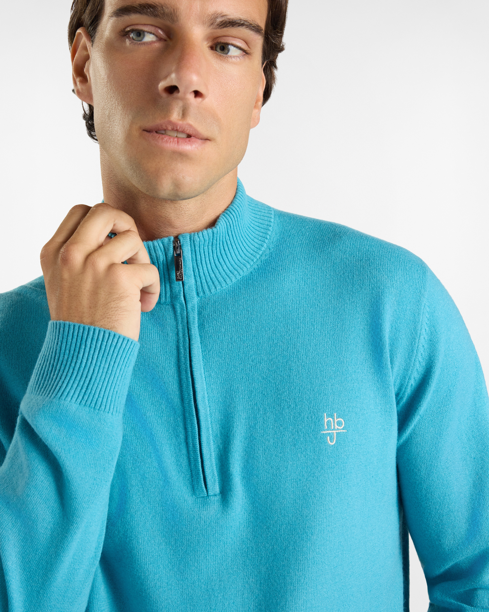 Maglia HBJ Uomo in Punto Cardato Half-Zip in Misto Lana e Cashmere, VERDE, large