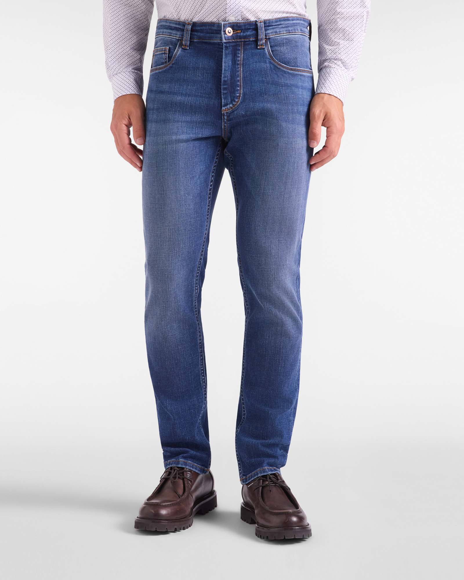 Women&rsquo;s slim-fit dark blue stretch cotton trousers