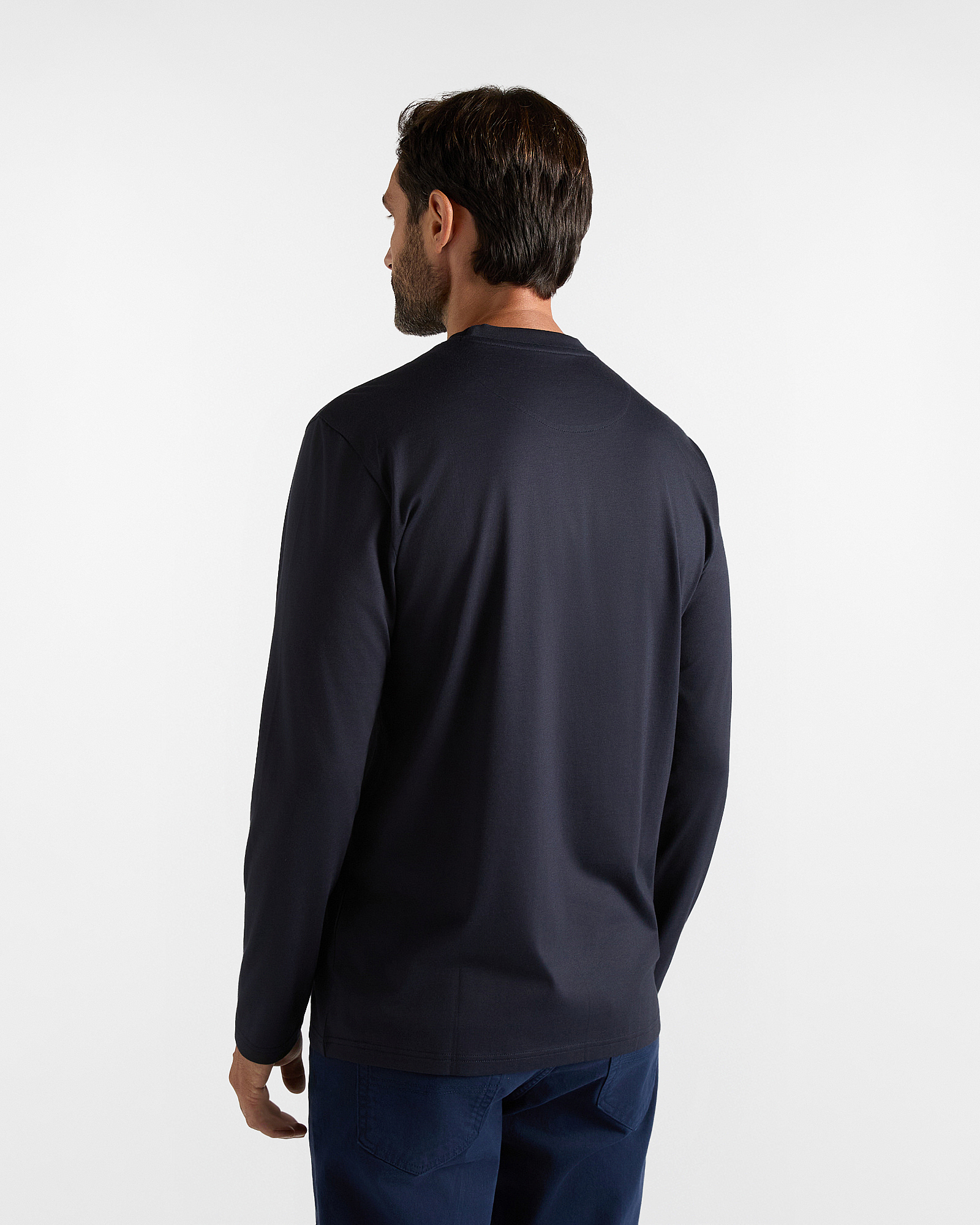 Men&rsquo;s long-sleeved T-shirt in pure cotton jersey with contrasting dachshund, NAVY BLUE, large