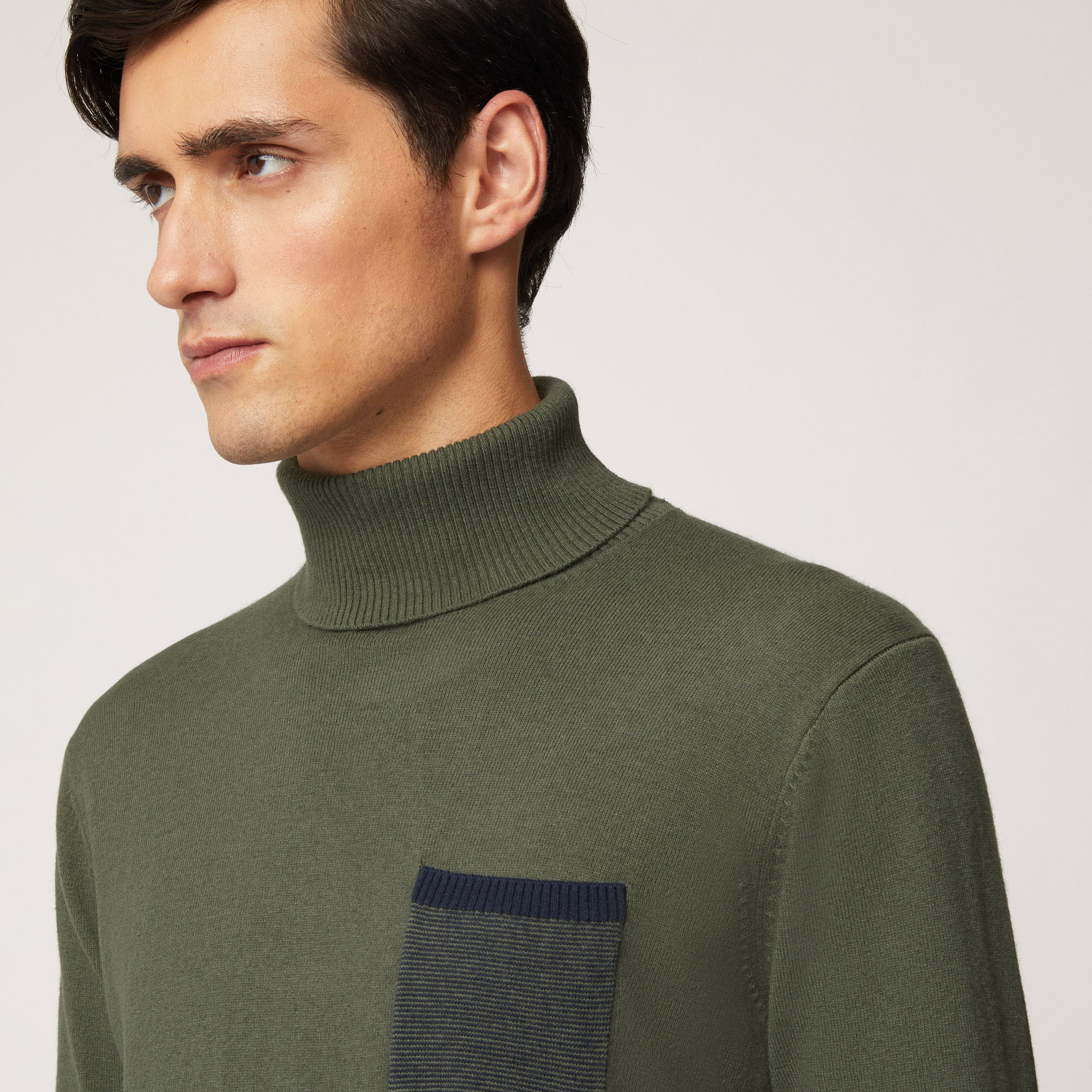 Dolcevita In Cotone E Lana Con Taschino, Verde Petrolio, large image number 2