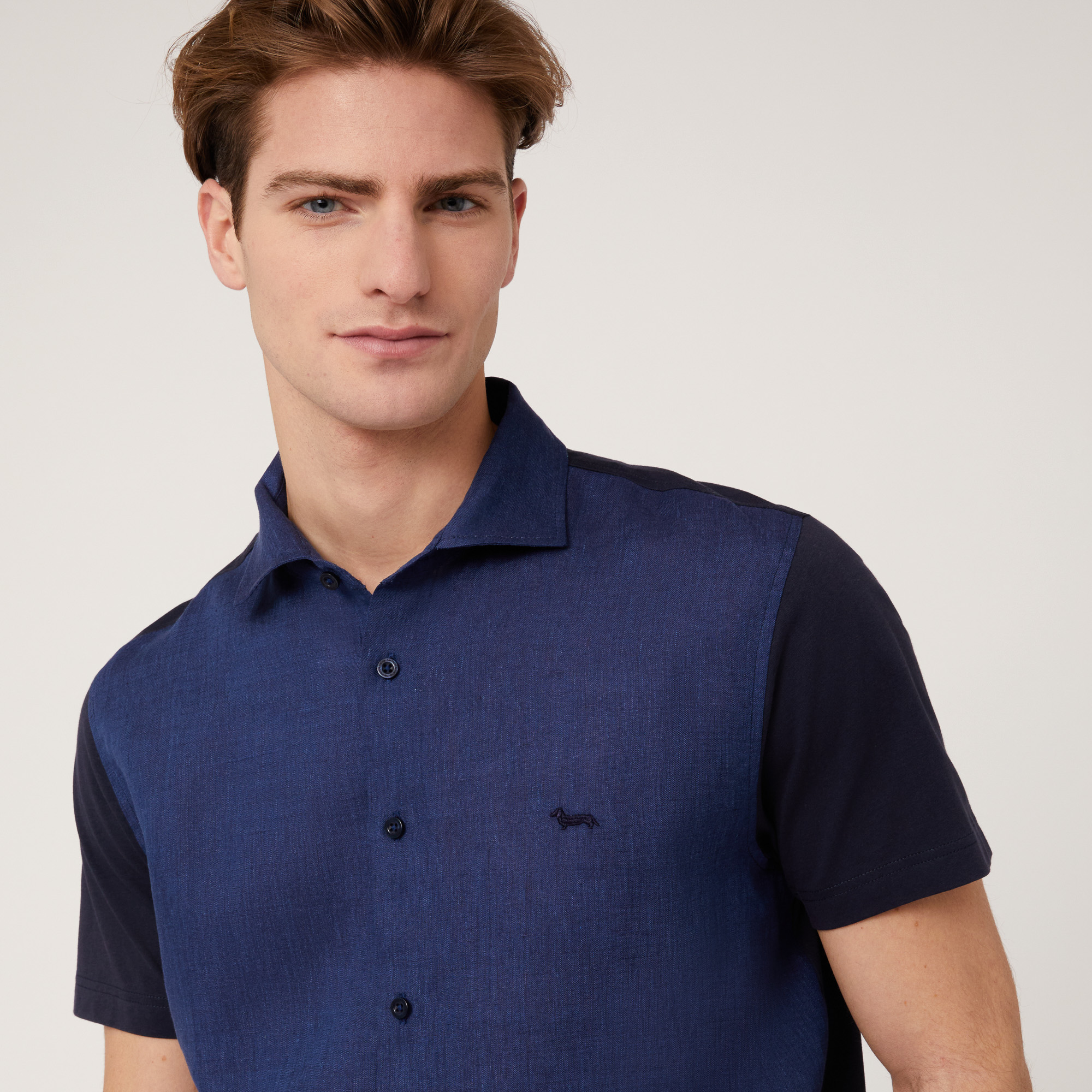 Polo tipo camisa de algodón y lino, Azul, large image number 2