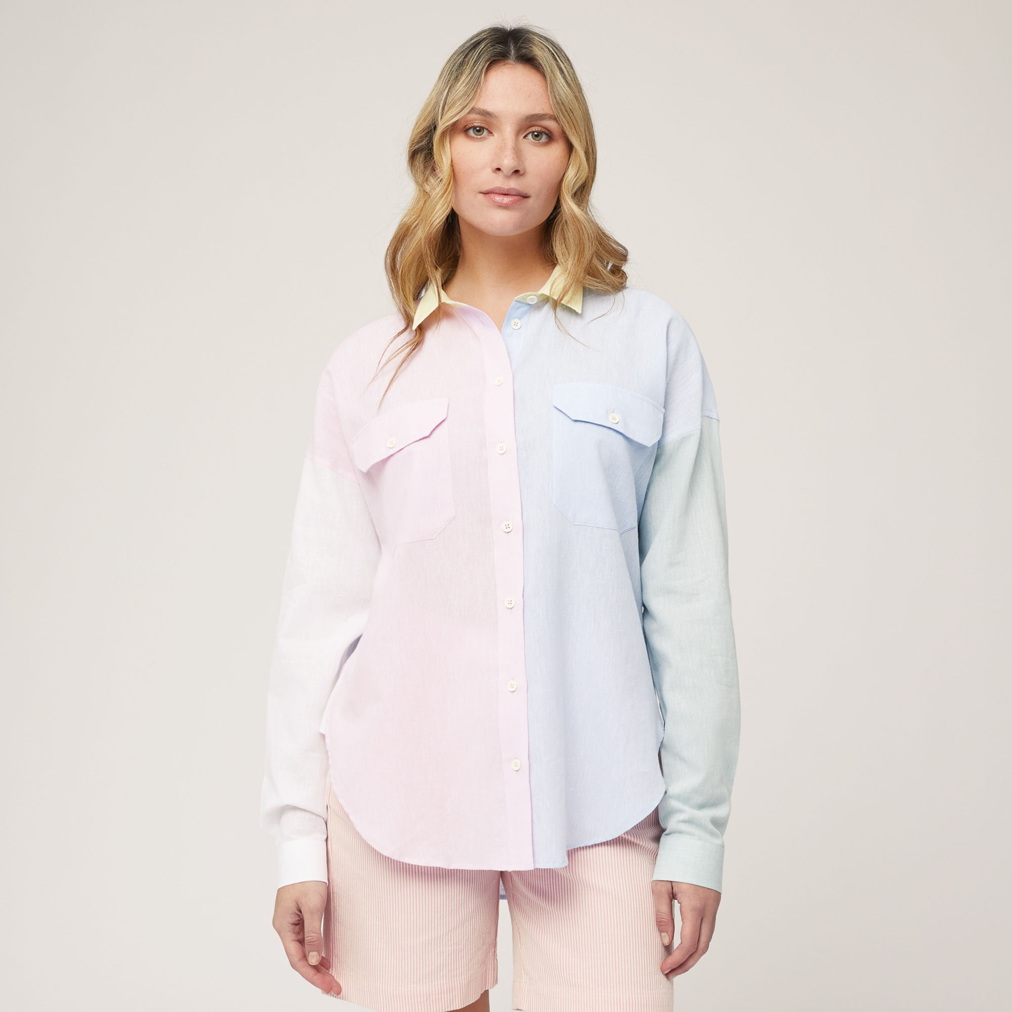 Cotton and Linen Sorbet Shirt, Light Blue, large