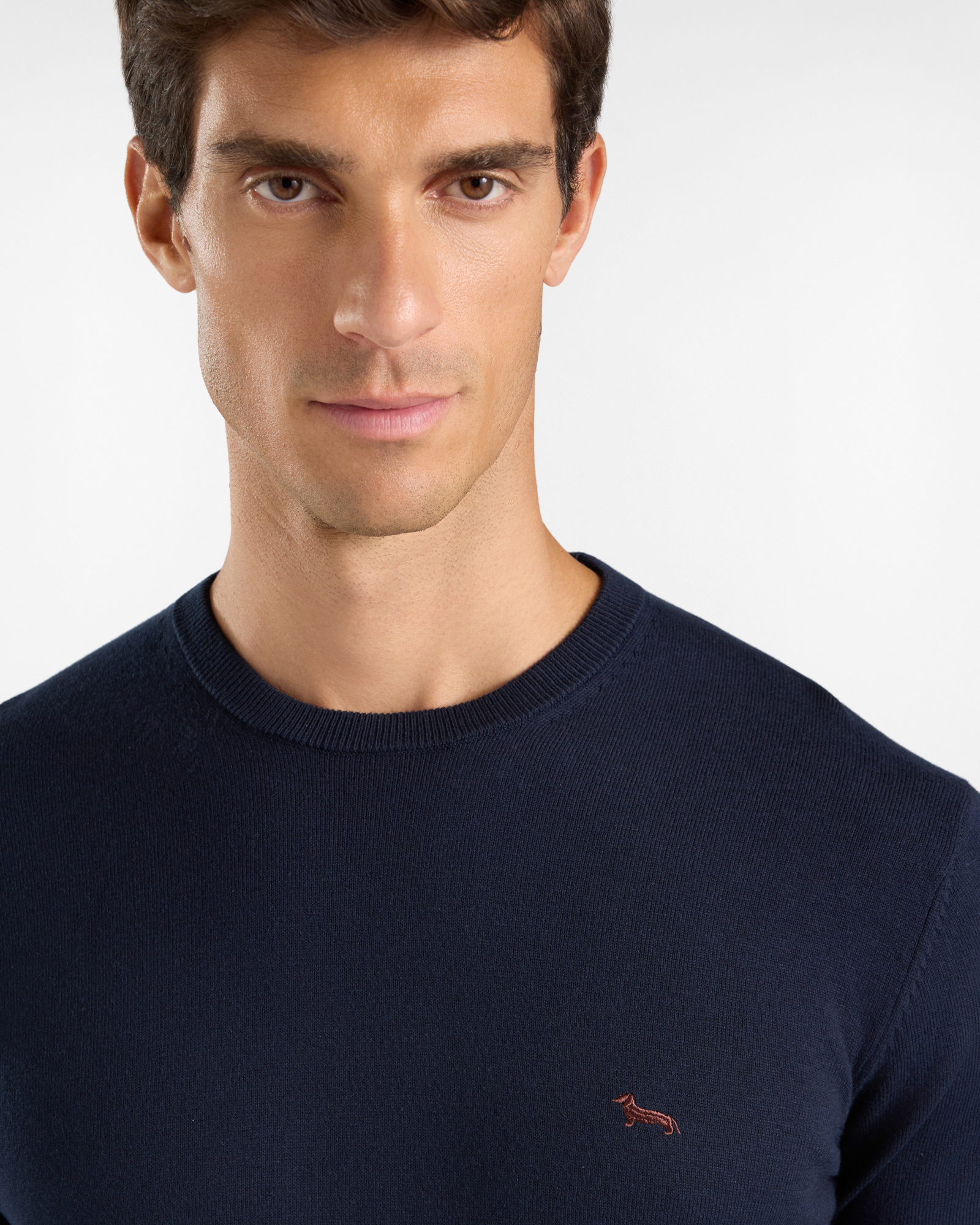 Men's regular fit sweater in a  wool and cotton blend, NAVY BLUE, large image number 2