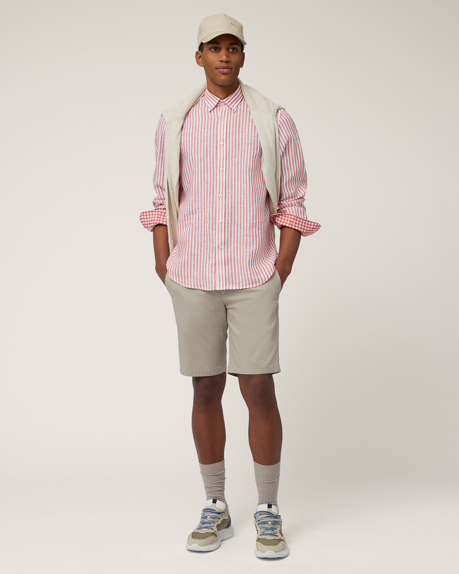 Linen Striped Shirt, Deep Red, large image number 3