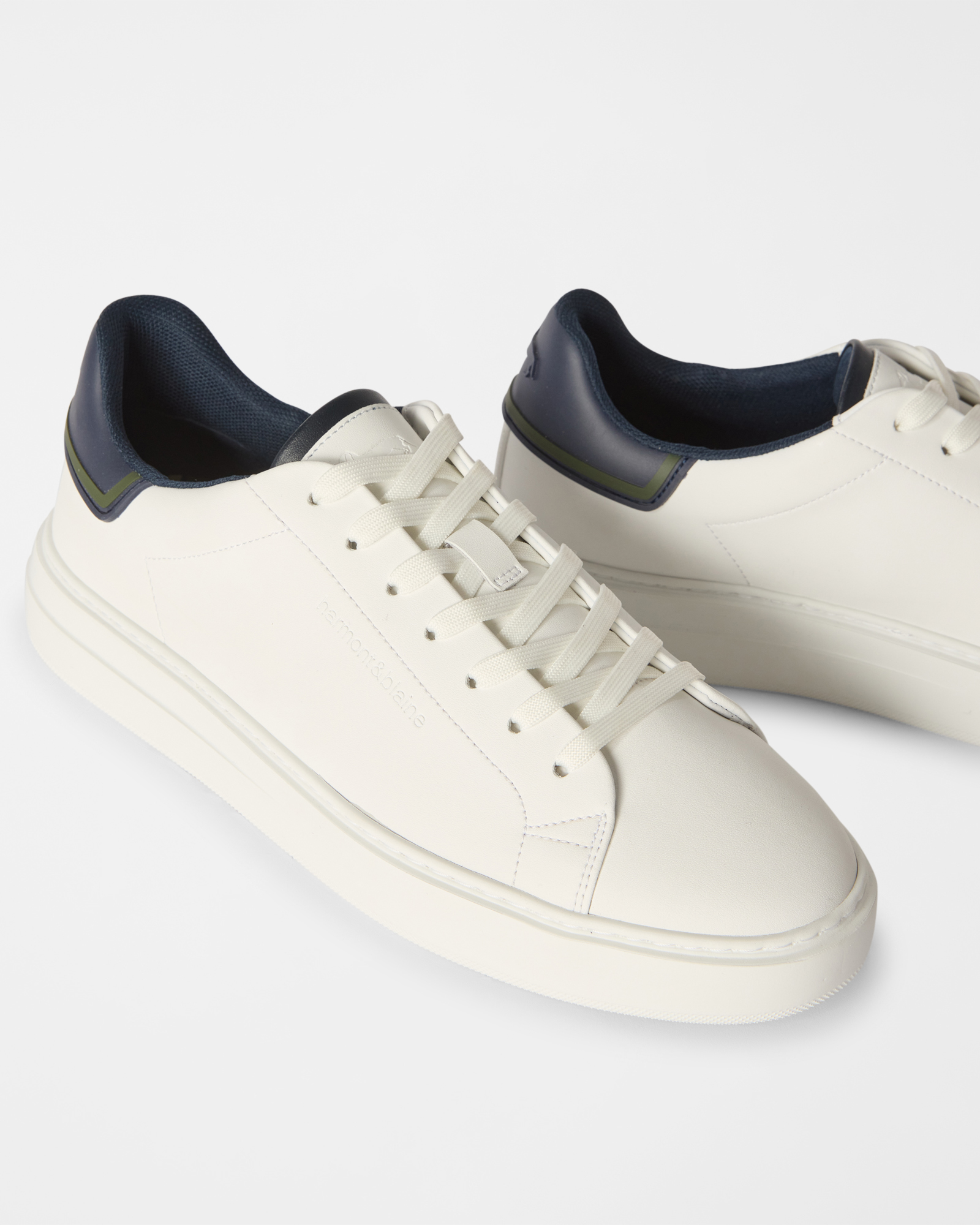 Men's blue smooth leather sneakers, WHITE - BLUE, large image number 3