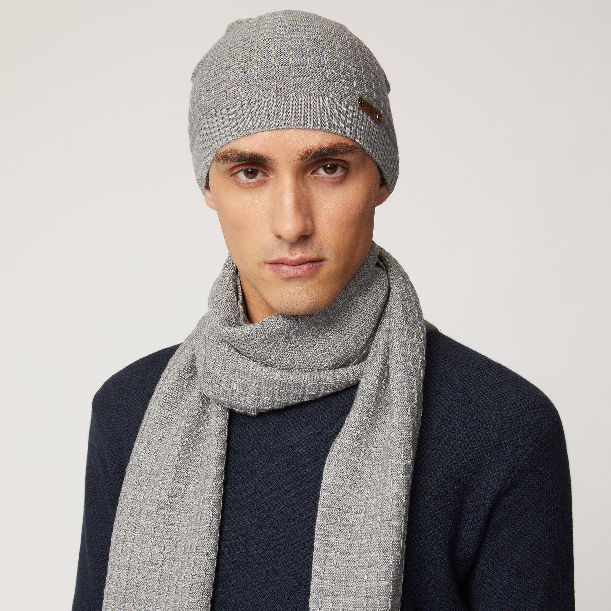 Berretto In Misto Lana Con Texture 3D, Grigio Acciaio, large image number 2