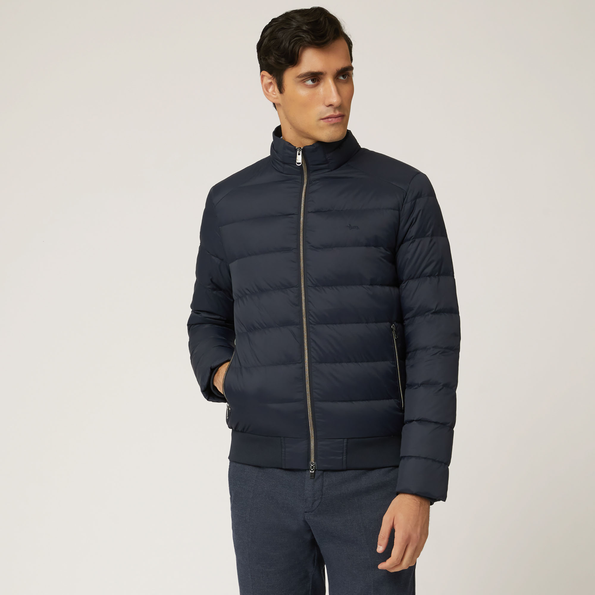 Bomber Jacket With Elastic Ribbed Hem in Blue: Luxury Italian View all ...