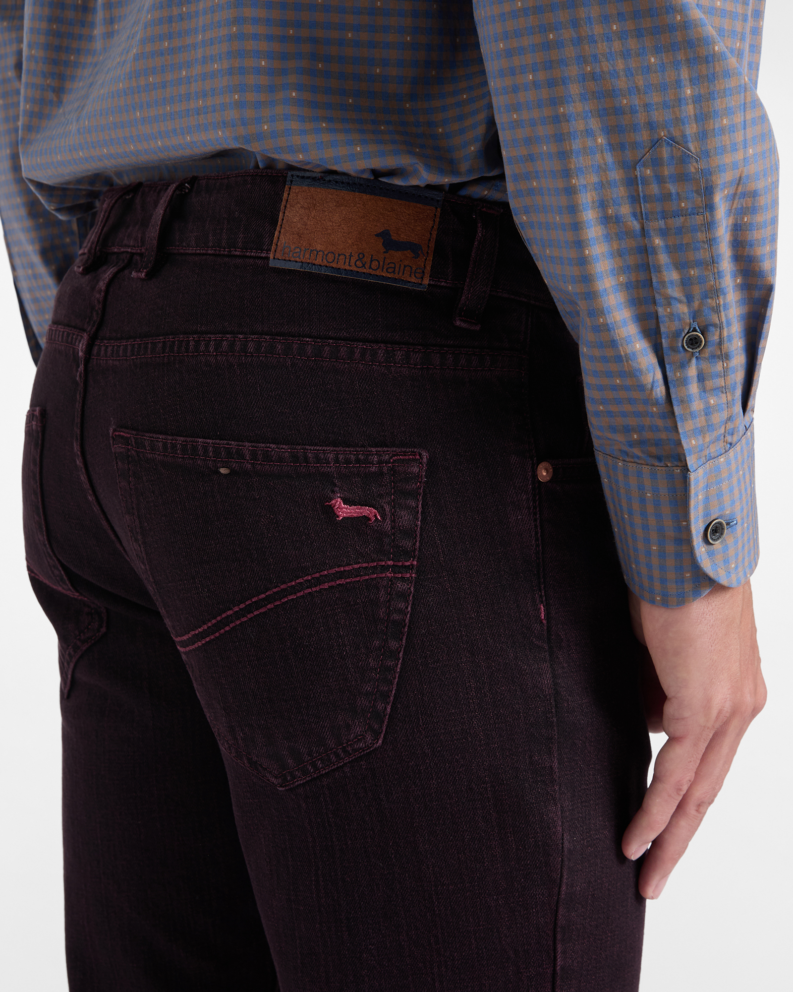 Men&rsquo;s 5-pocket stretch cotton denim jeans, DARK PURPLE, large