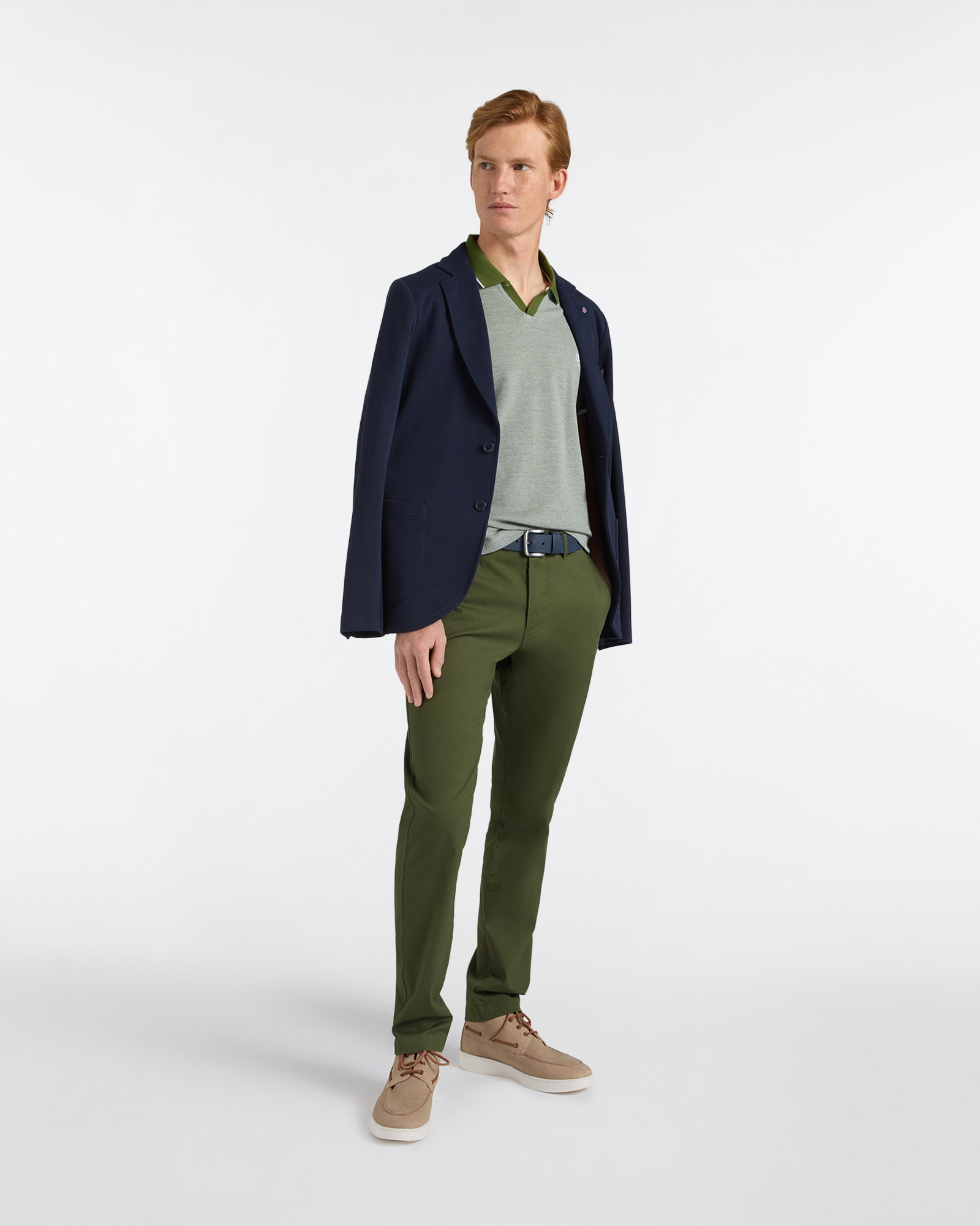 Chino Uomo Narrow in Tessuto Dobby, Verde militare, large image number 3