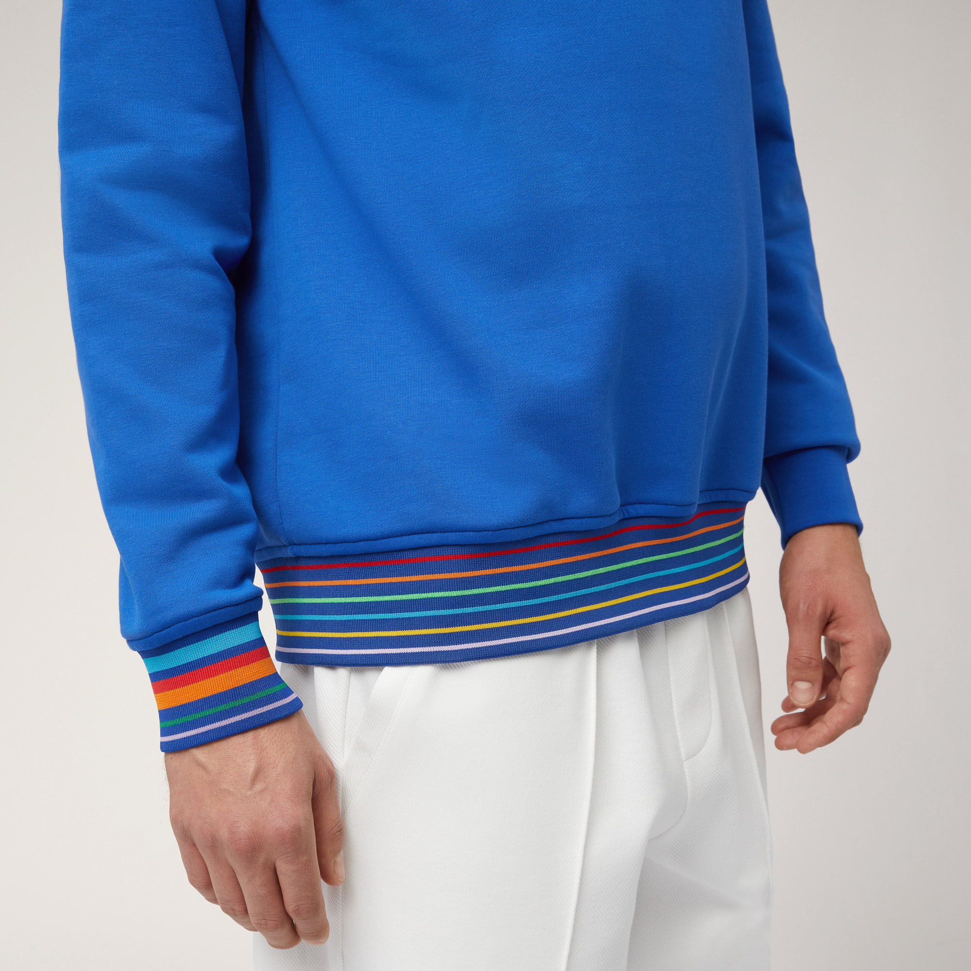 Crew Neck Cotton Pullover with Striped Details, Hydrangea, large image number 2