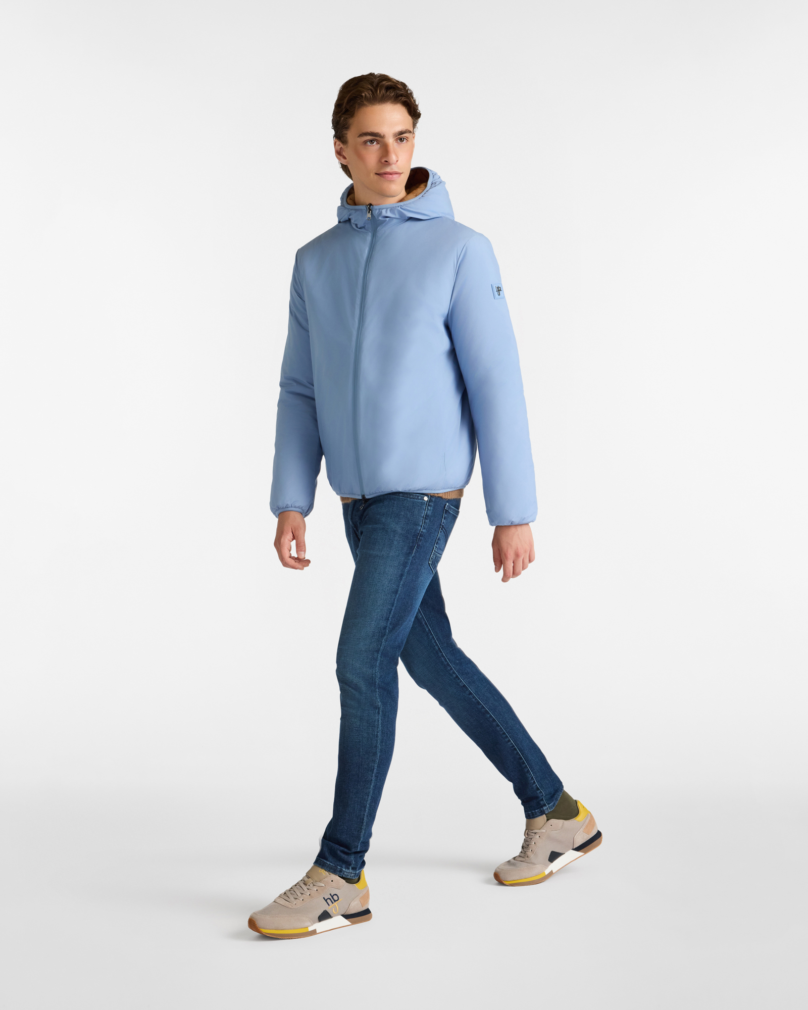 Double-Faced Padded Jacket with Hood, Light Blue, large image number 3