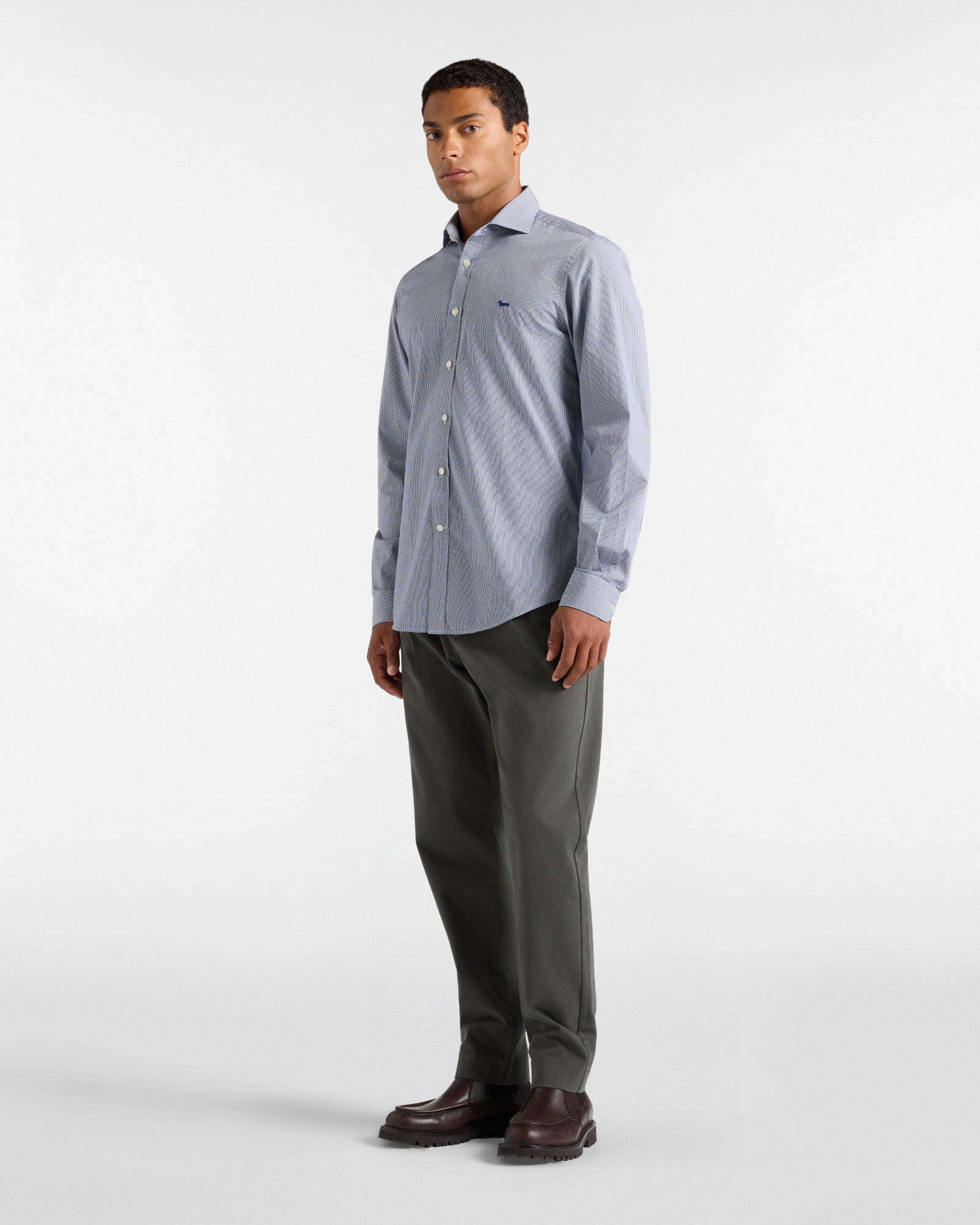 Men's narrow-fit dark  yarn-dyed micro-gingham shirt, BLUETTE, large image number 3