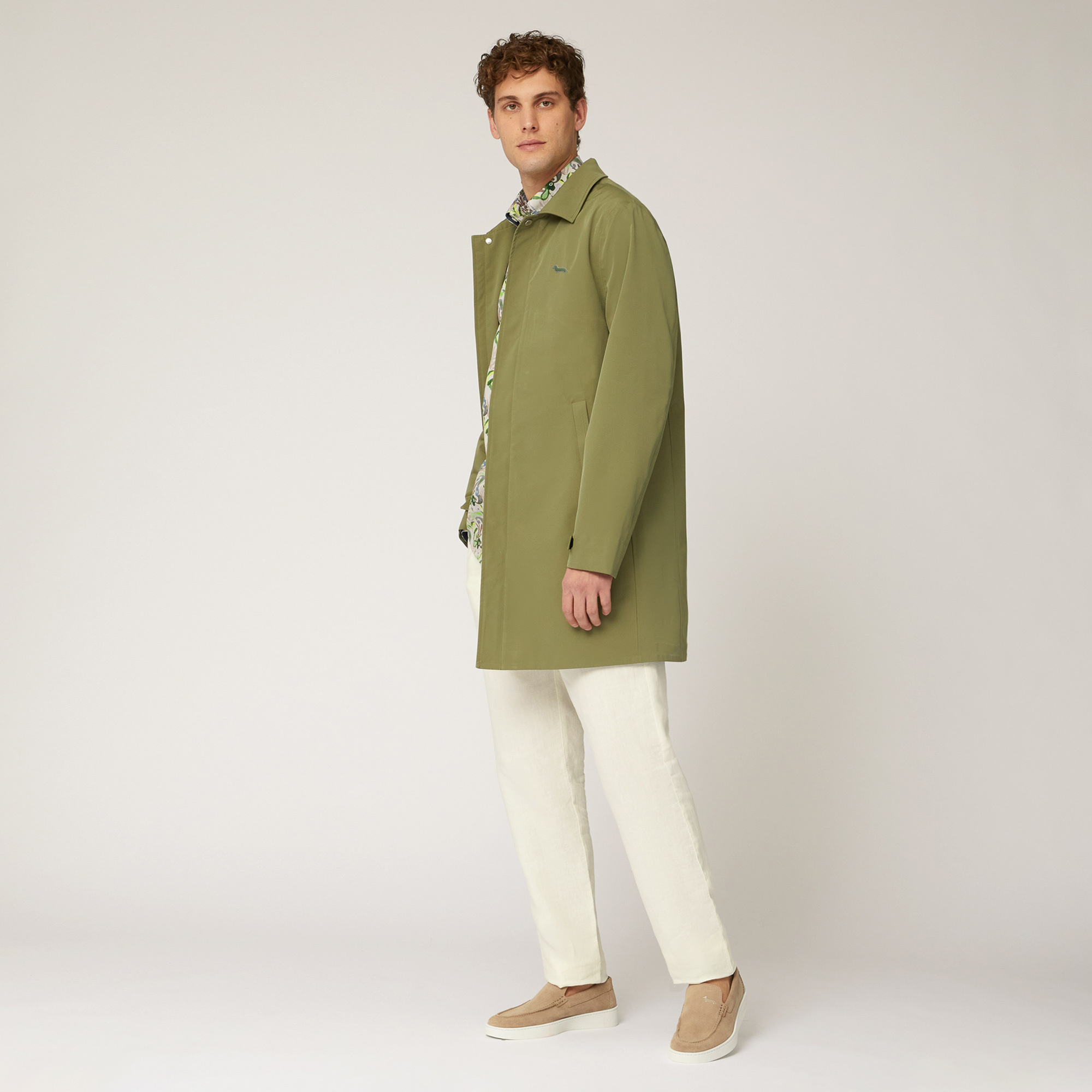 Coated Cotton Trench Coat, Green, large image number 3