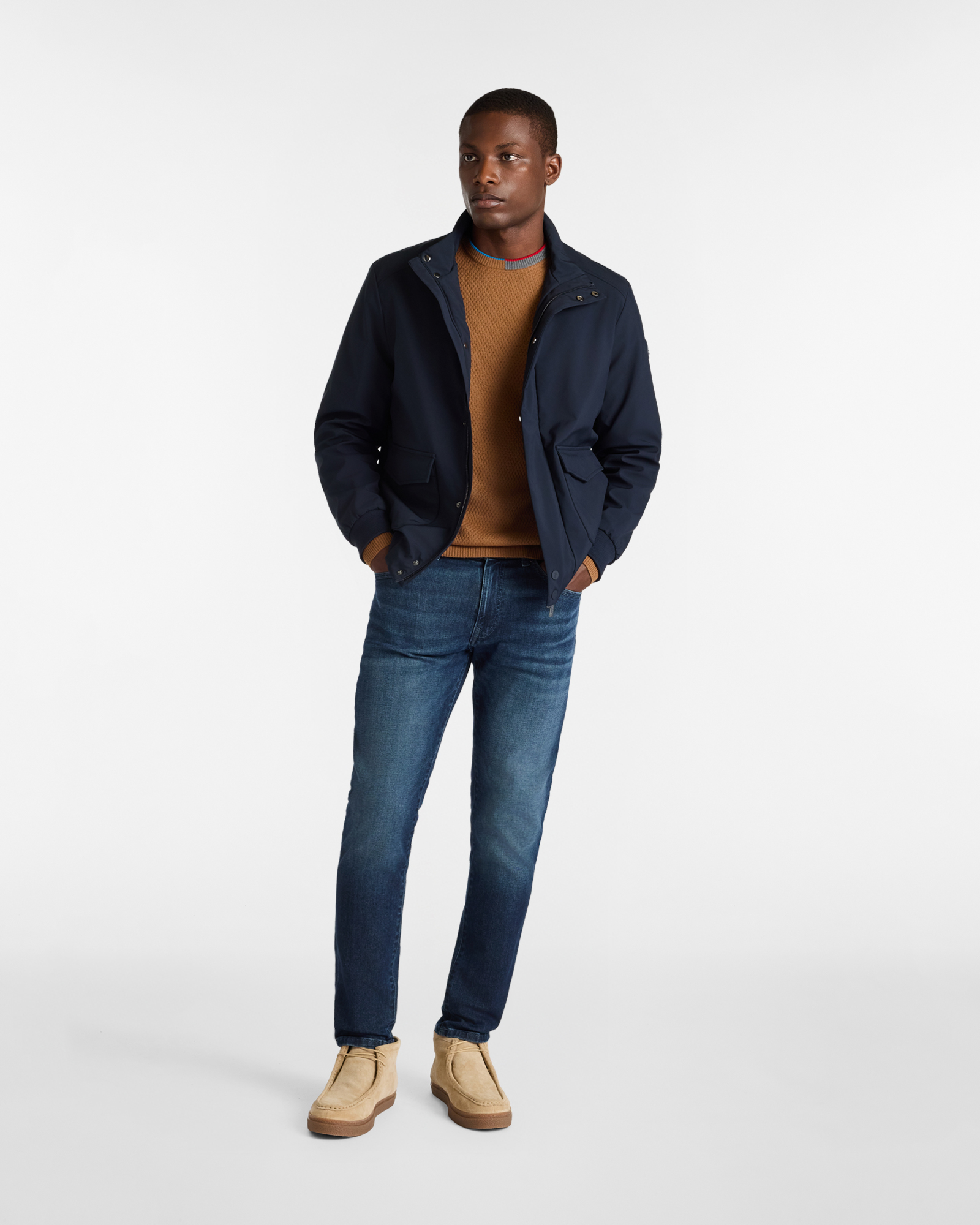 Crewneck Sweater with Contrast Elbow Patches, Brown, large image number 3