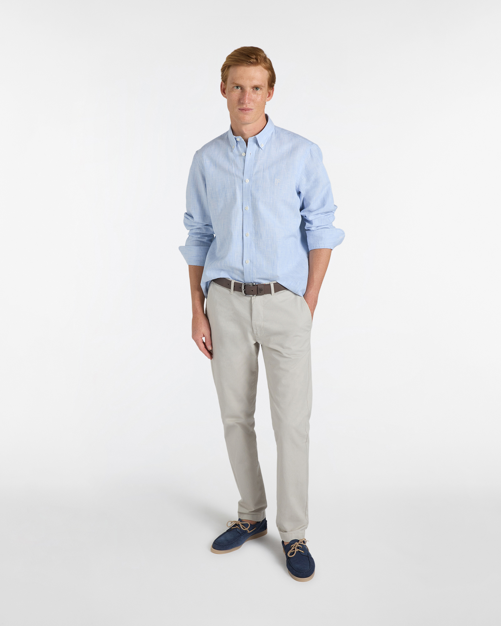 Camicia Uomo Misto Lino Regular Fit, Celeste, large image number 3