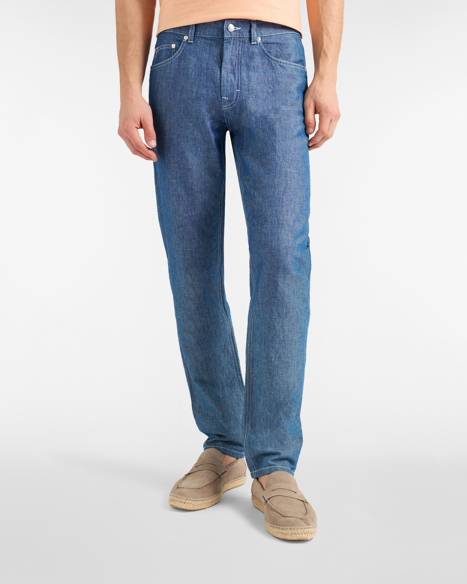 Jeans 5 Tasche Lino/Cotone Narrow fit, Uomo, Blu, Taglia: 46