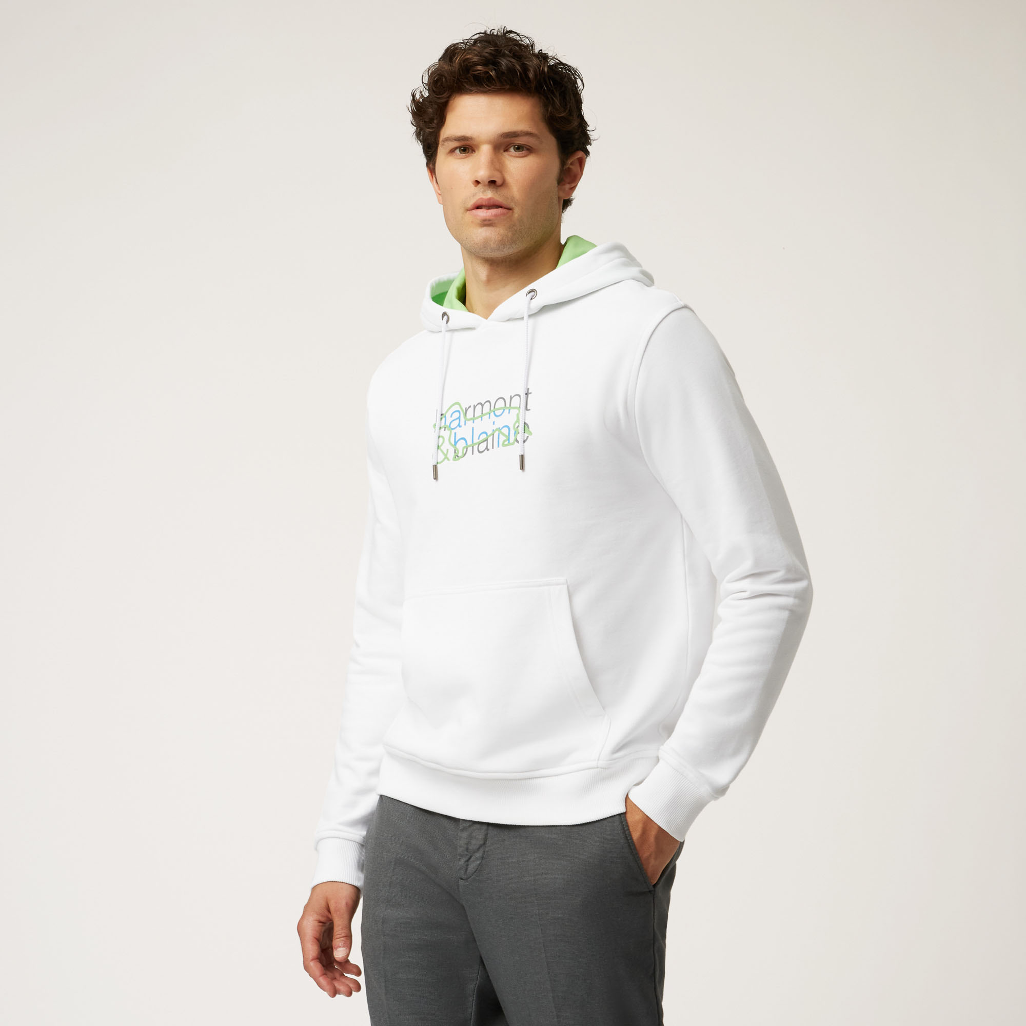 Cotton Hoodie With Logo Print, White, large image number 0