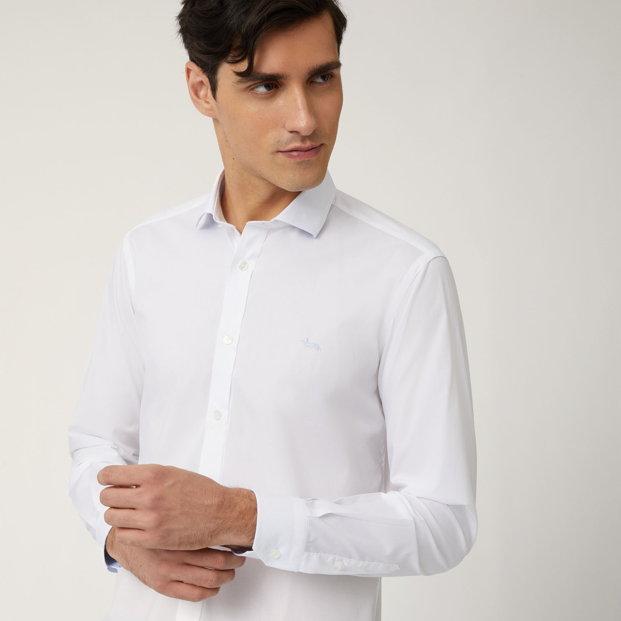 Camicia In Cotone Stretch Con Interni A Contrasto, Bianco, large