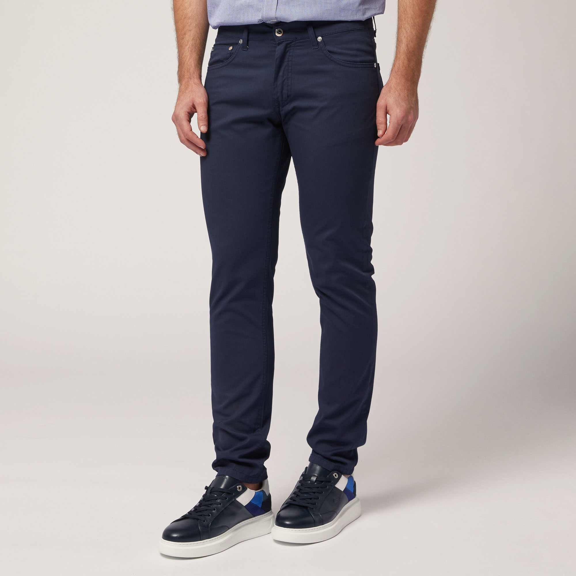 Narrow Five-Pocket Pants, Blue, large image number 0