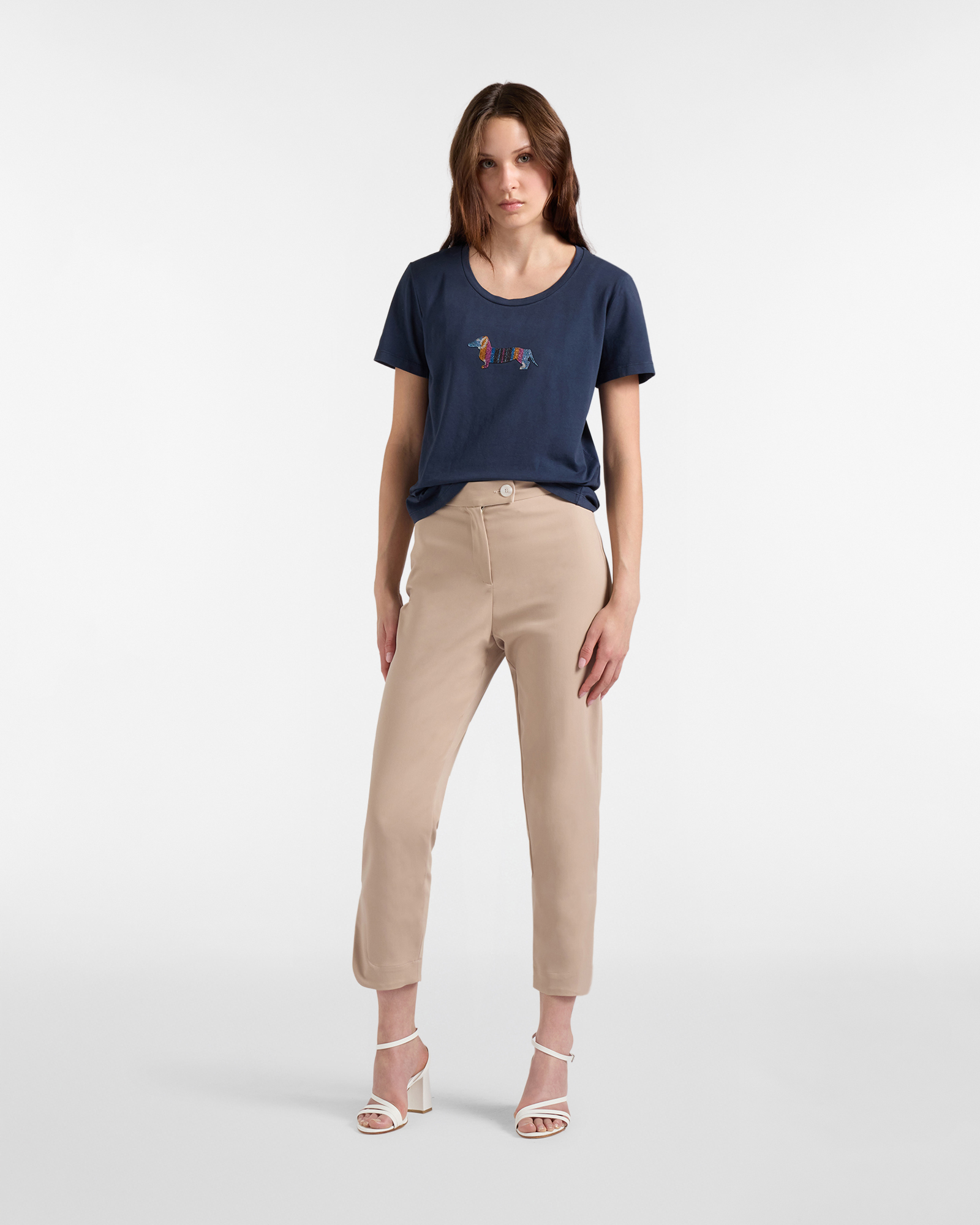 Women's slim pants with slits at the bottom, Beige, large image number 3