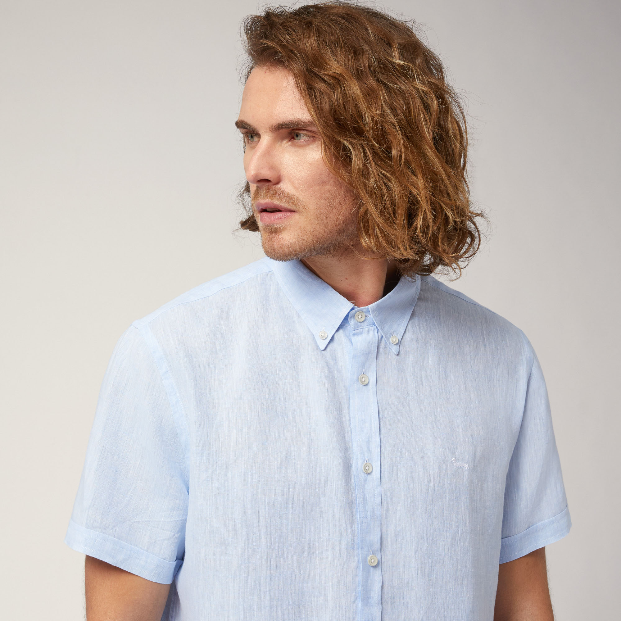 Linen Short-Sleeved Shirt, Sky Blue, large image number 2