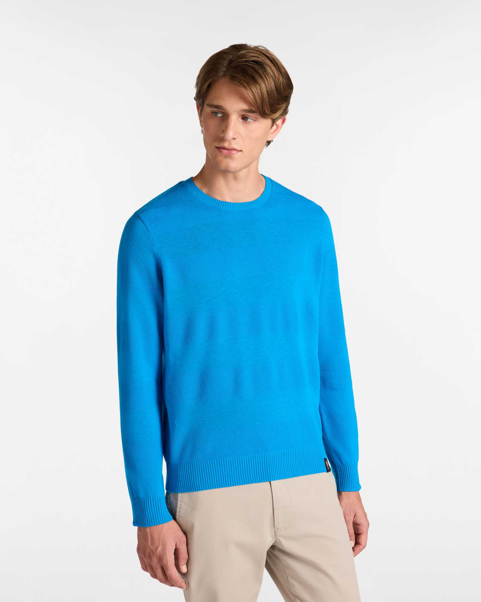 Crew Neck Sweater with Embossed Design, Turquoise, large