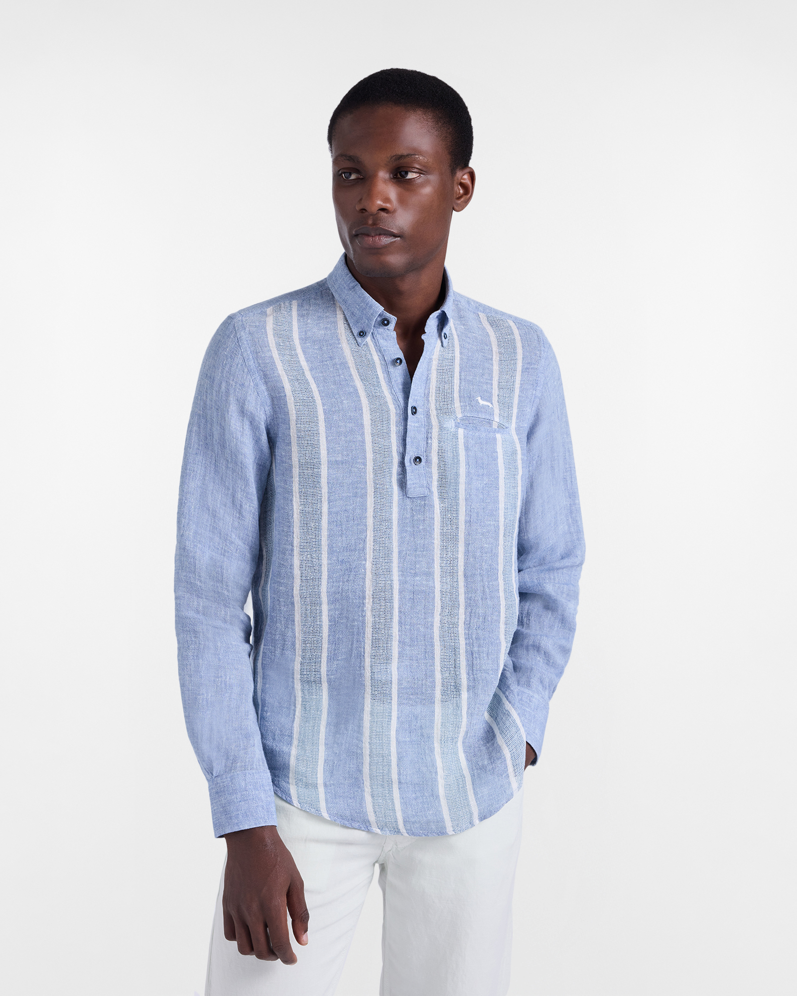 Harmont&Blaine - Camicia Uomo Stile Polo Righe 3D, Uomo, Celeste, Taglia: 4XL