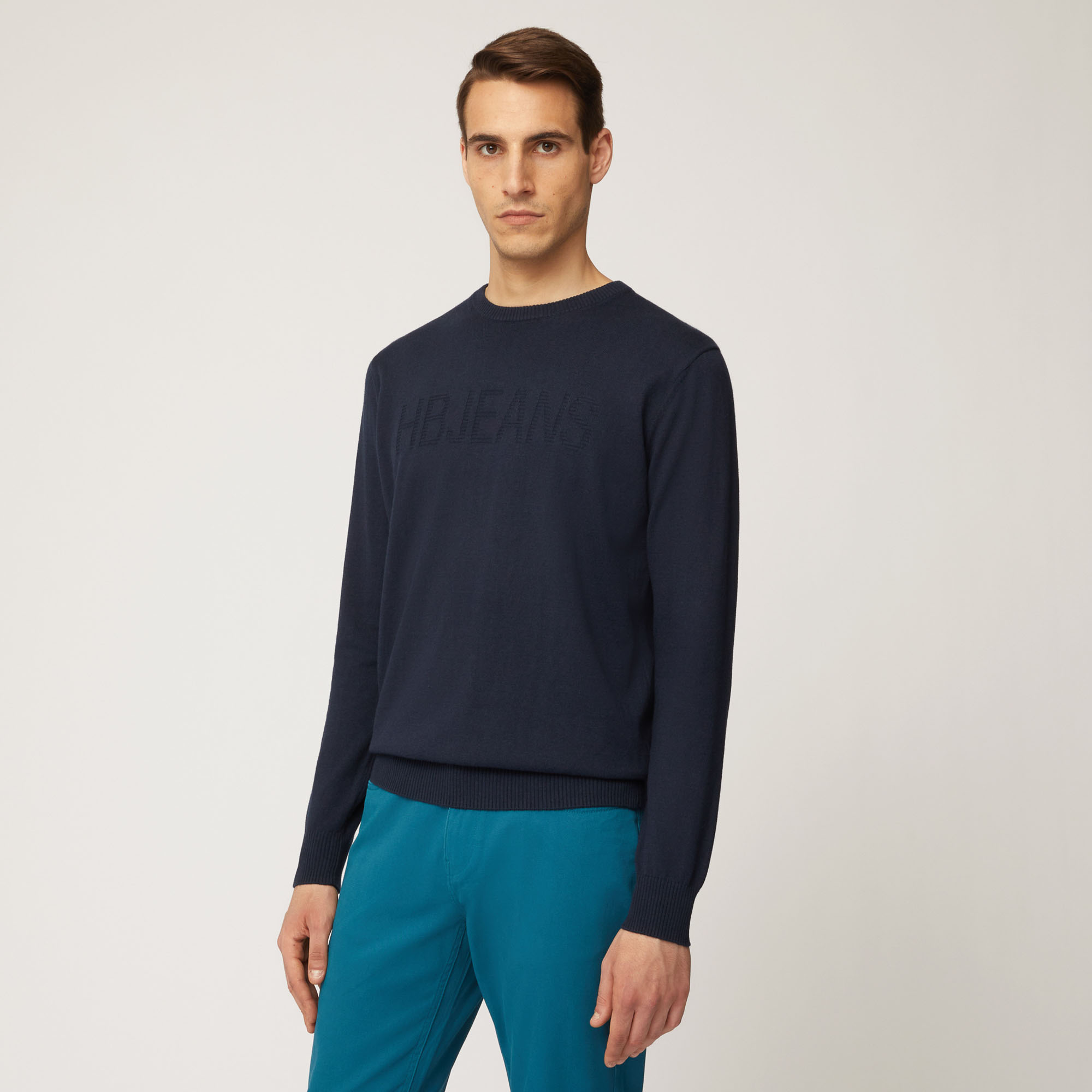 Pullover Girocollo Con Lettering Frontale E Toppe Sui Gomiti, Light Blue, large image number 0