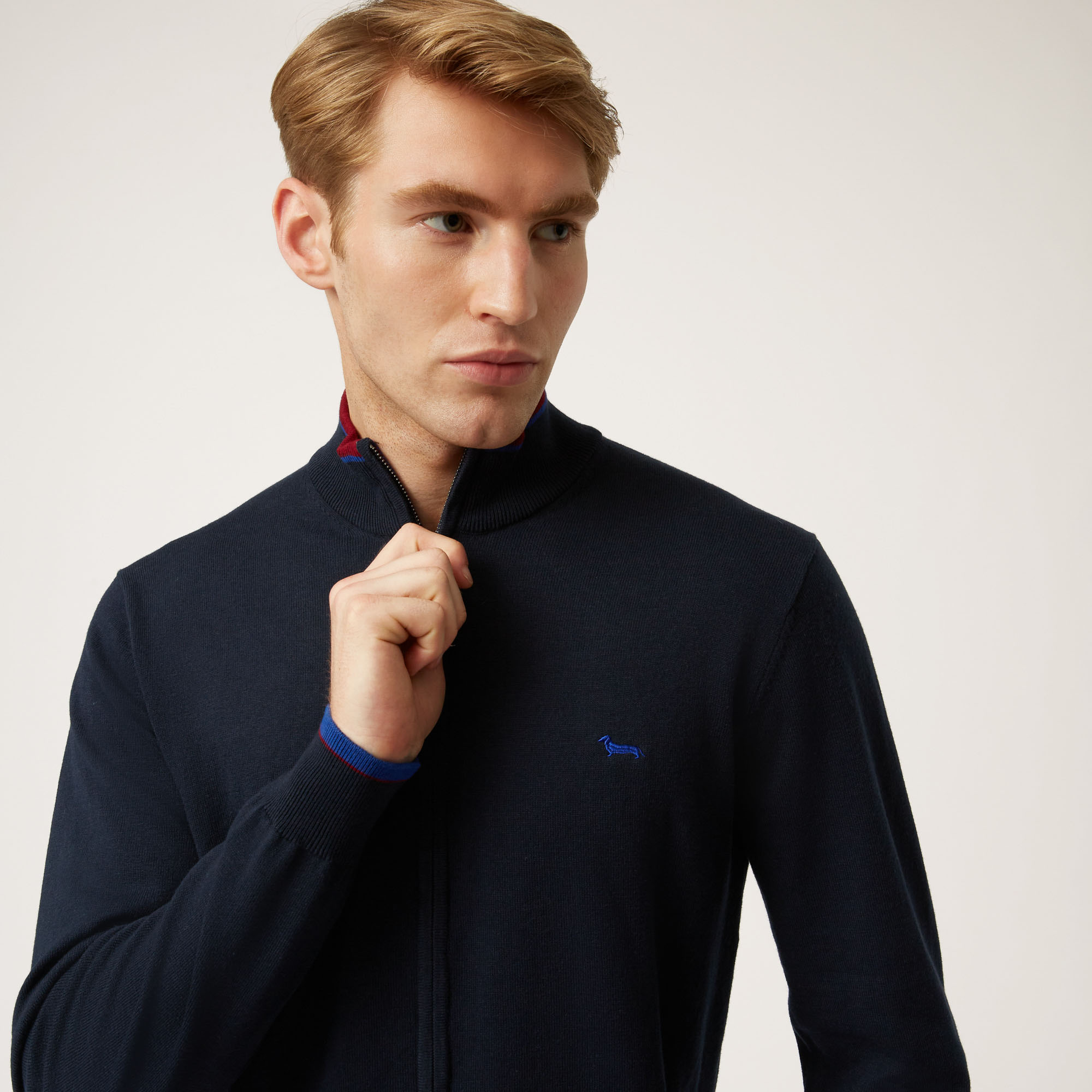 Felpa Full Zip In Cotone E Lana, Blu Navy, large image number 2